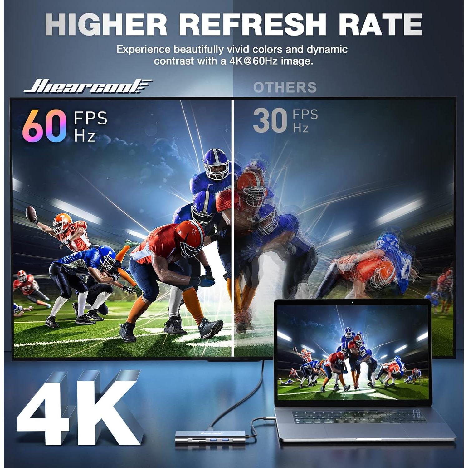 Hiearcool Hub USB C 8 en 1 HDMI 4K Ethernet para MacBook