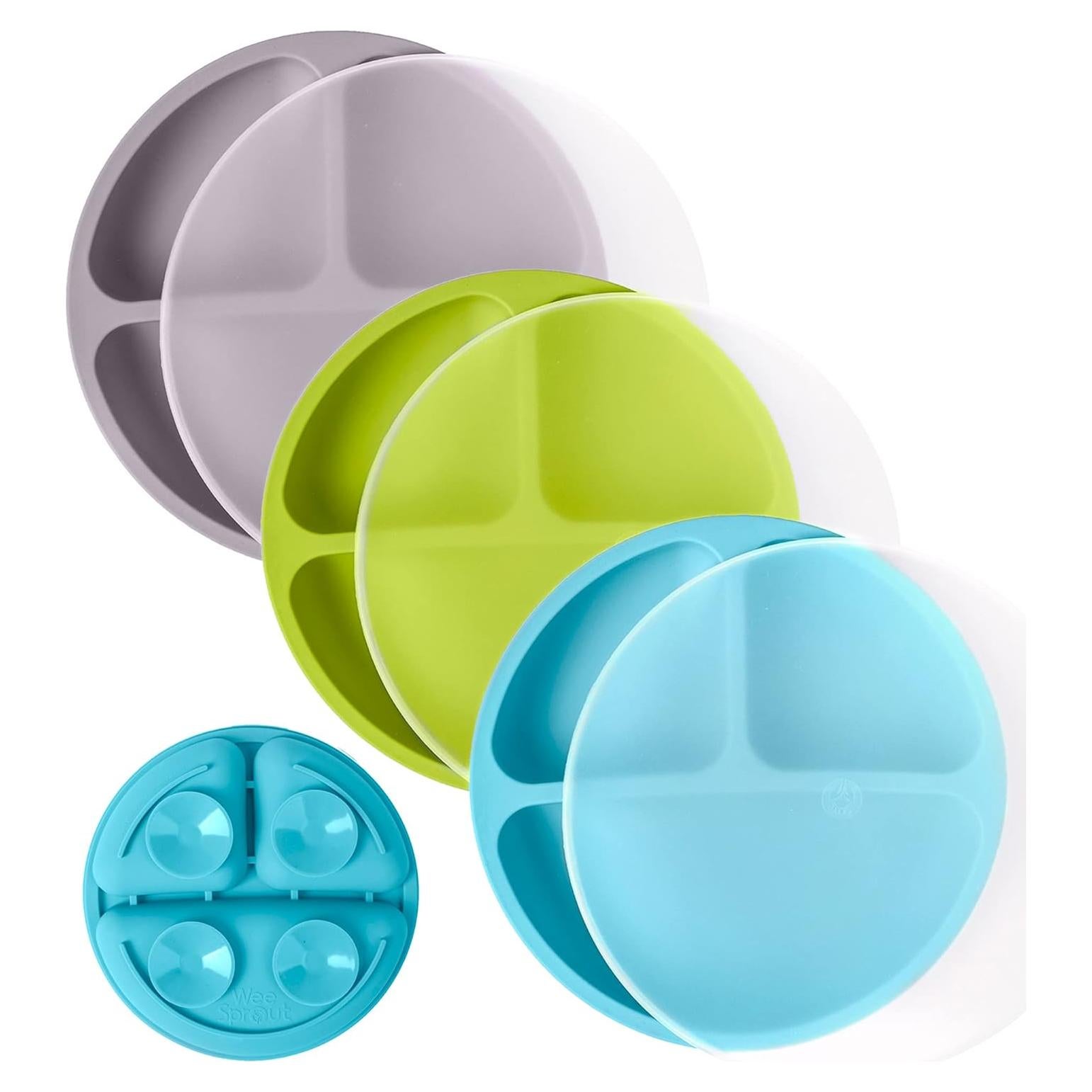Platos de Succión WeeSprout con Tapas - 3 Unidades Silicona