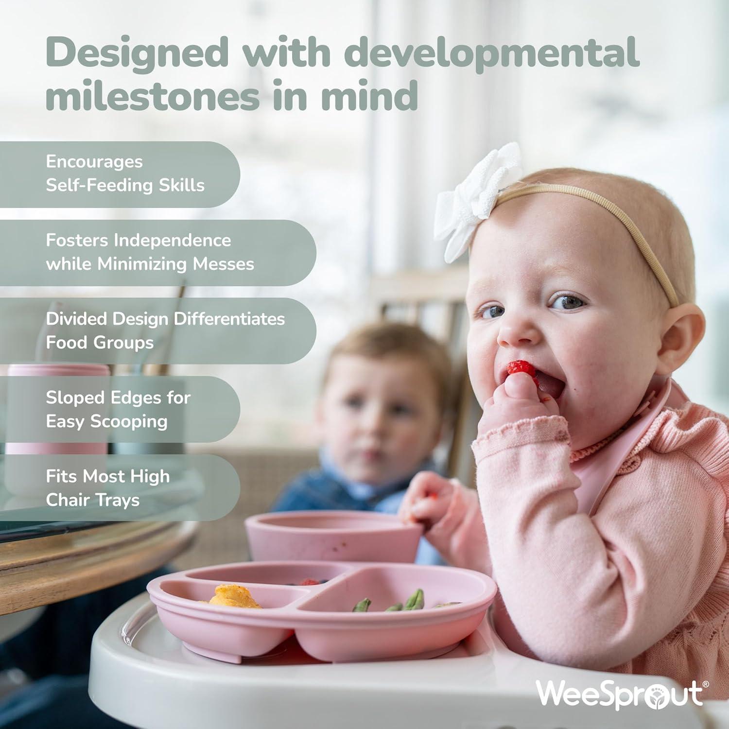 Platos de Succión WeeSprout con Tapas - 3 Unidades Silicona