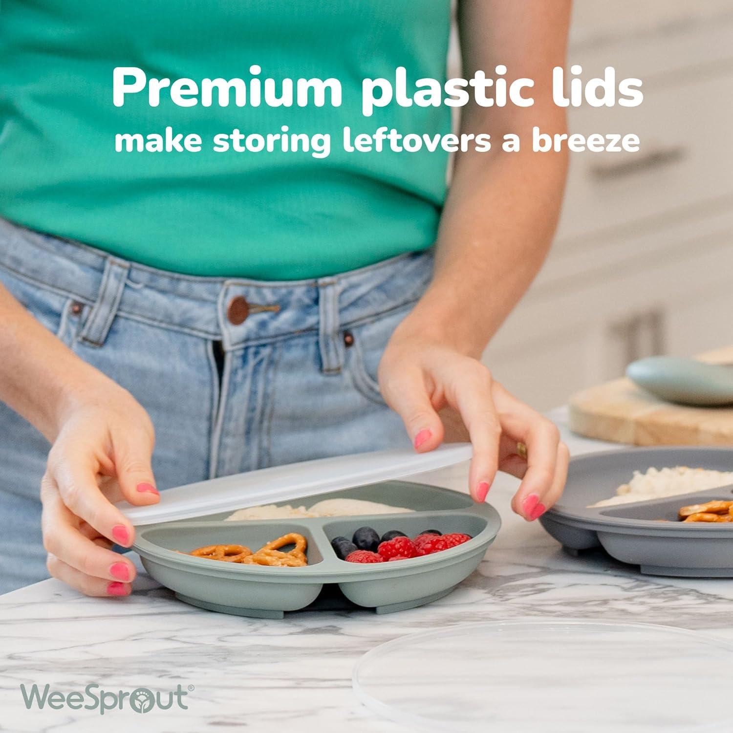 Platos de Succión WeeSprout con Tapas - 3 Unidades Silicona