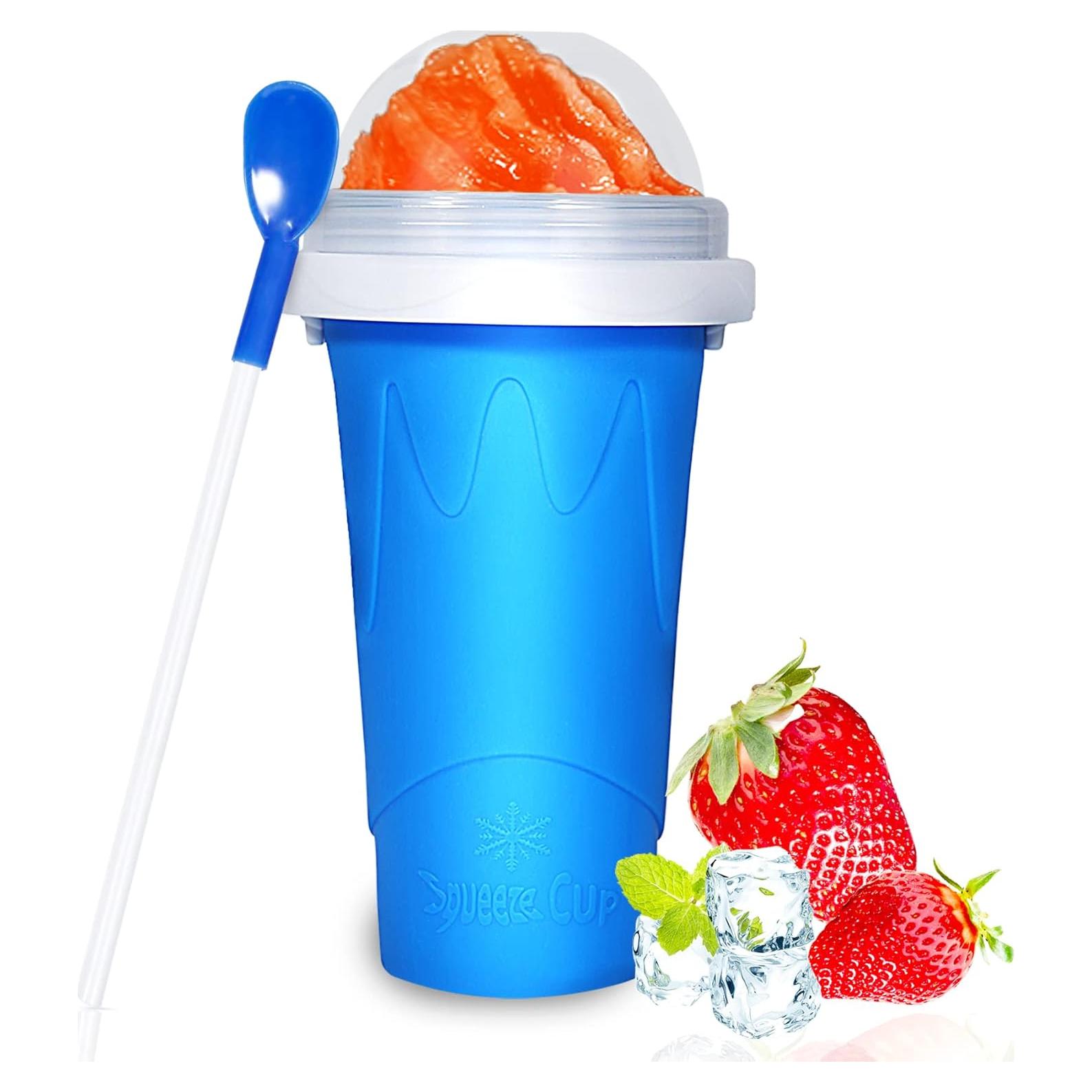 Taza Slushy Color Land Azul 350ml con Cuchara-Pajilla 2 en 1
