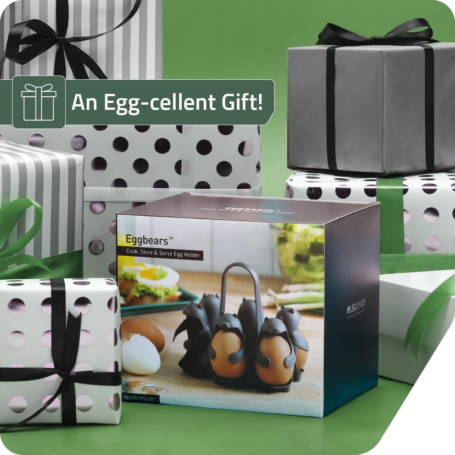 Peleg Design Eggbears 3-in-1 Cook, Store and Serve Egg Holder, Bear-Shaped Boiled Egg Cooker for Making Soft or Hard Boiled Eggs, Eggies, Holds 6 Eggs for Easy Cooking and Fridge Storage