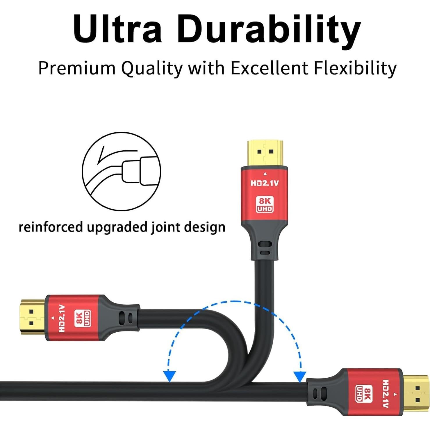 8K 48Gbps HDMI Cables 2.1 1.5ft 60HZ,4K 2.0@120Hz 18GBPS,High Speed HDMI Cord, Ultra HD,Ethernet Audio Return,Video 4K,1080p,3D,Arc, HDR Compatible with Xbox,PS5/PS4,HDTV,Laptop ect(Red)