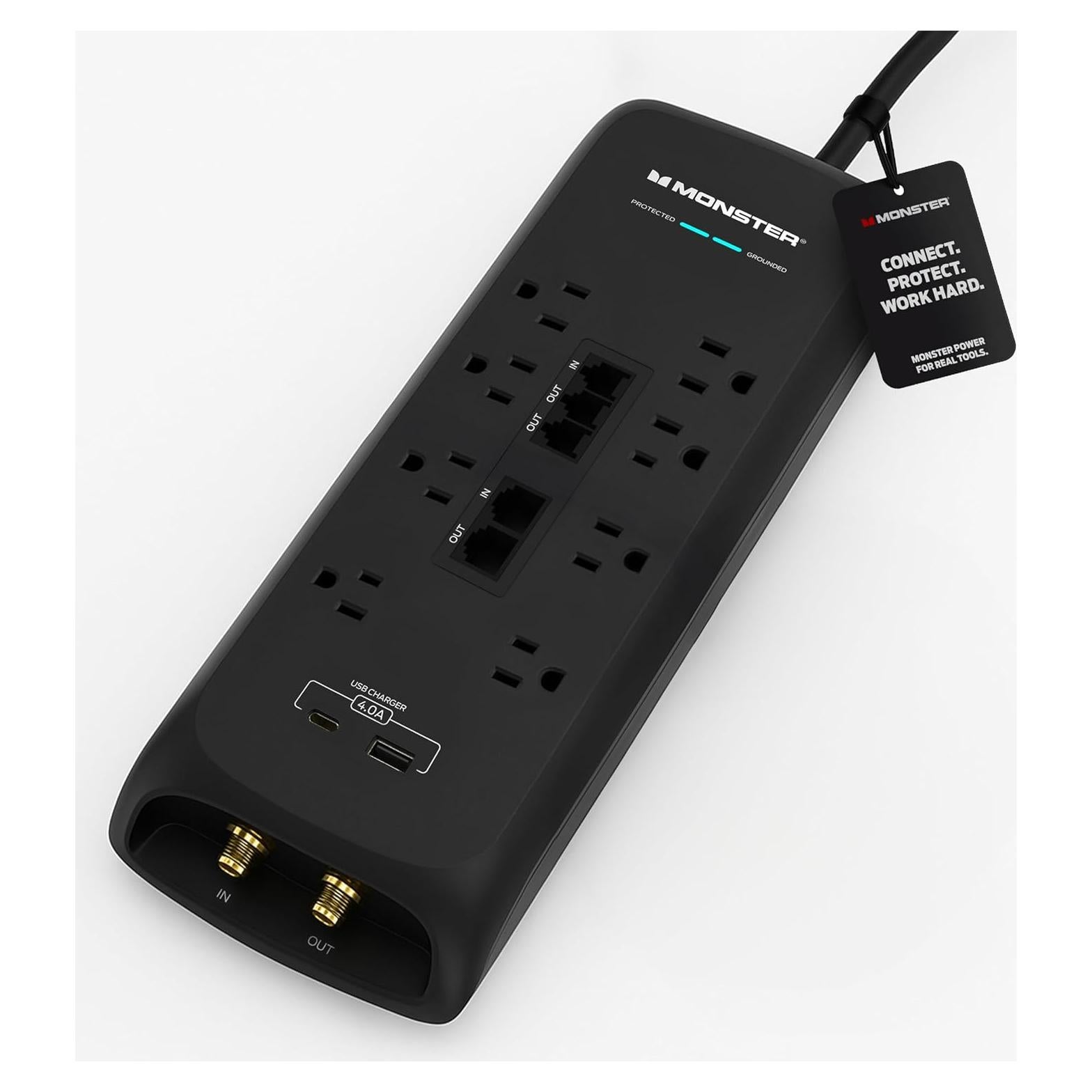 Protector de Sobretensión Monster Power 4,050 Julios 8 Salidas USB