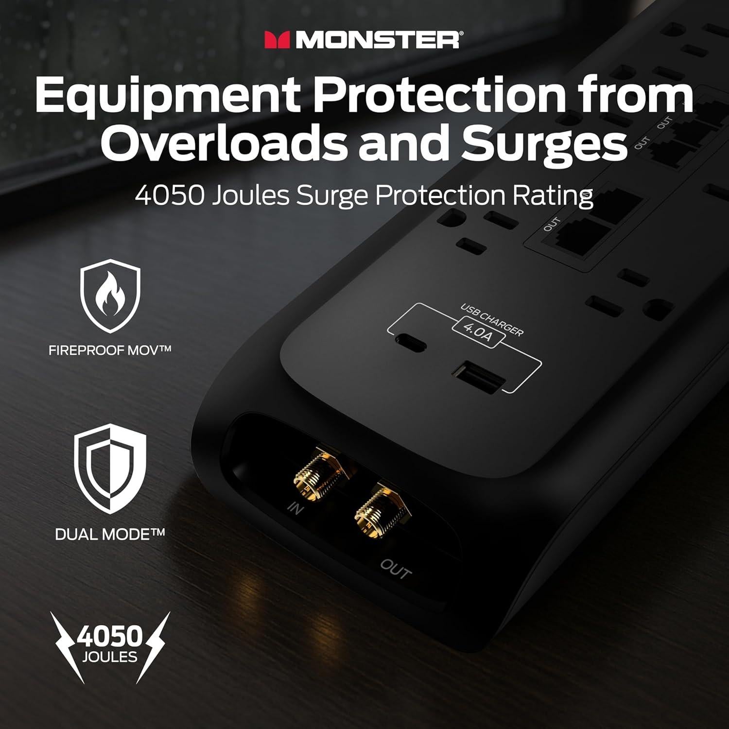 Protector de Sobretensión Monster Power 4,050 Julios 8 Salidas USB