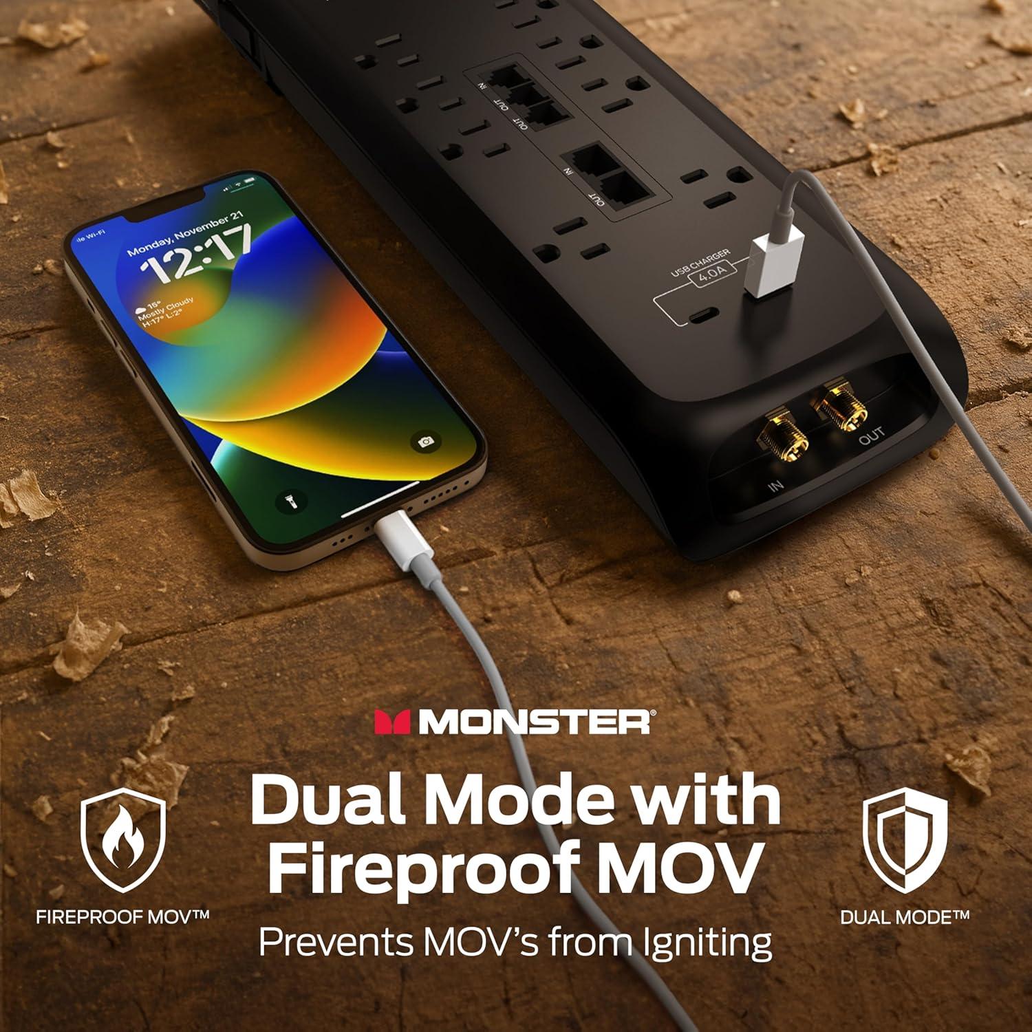 Protector de Sobretensión Monster Power 4,050 Julios 8 Salidas USB