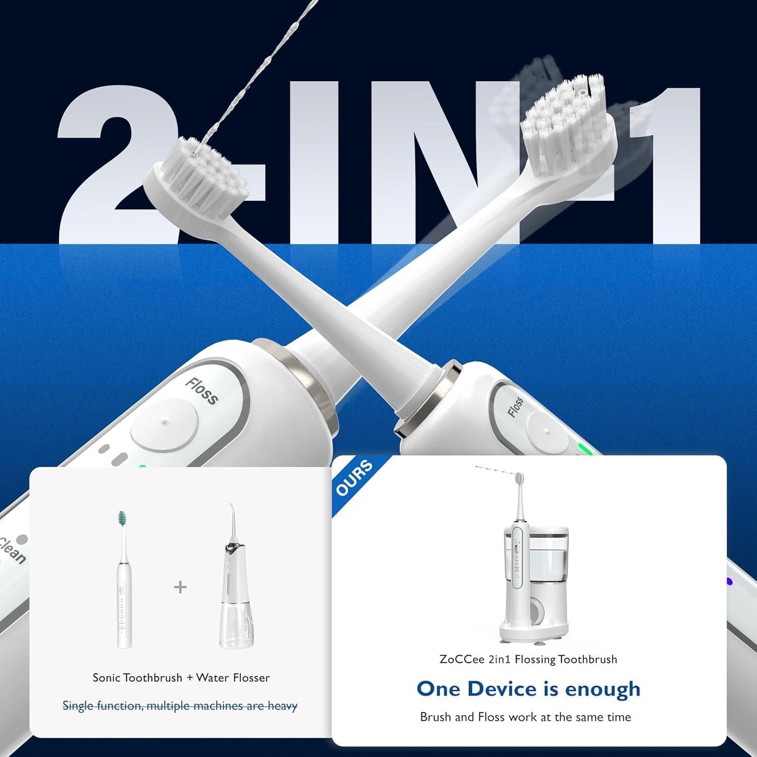 Cepillo de dientes eléctrico 2 en 1 ZoCCee con irrigador 500ML