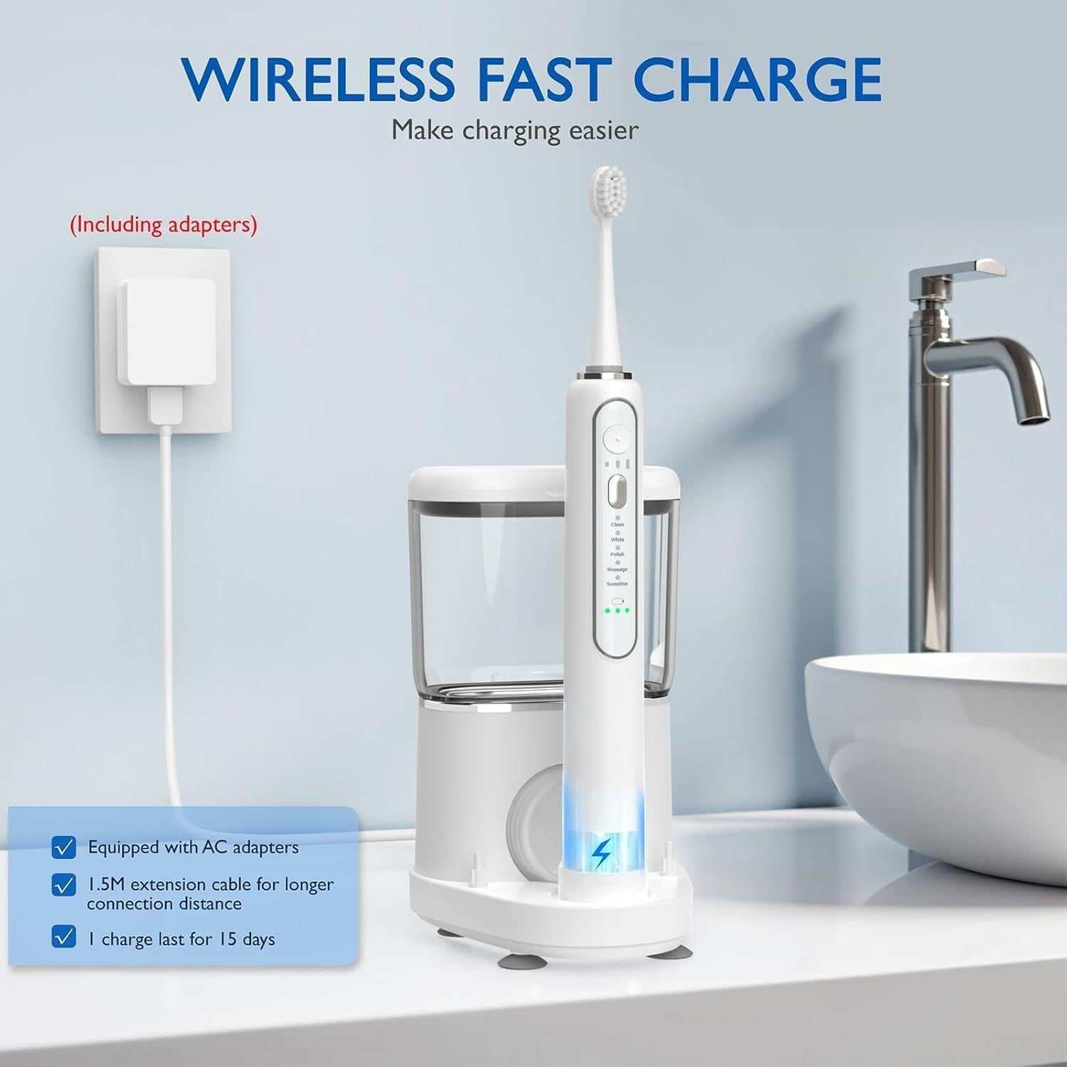 Cepillo de dientes eléctrico 2 en 1 ZoCCee con irrigador 500ML