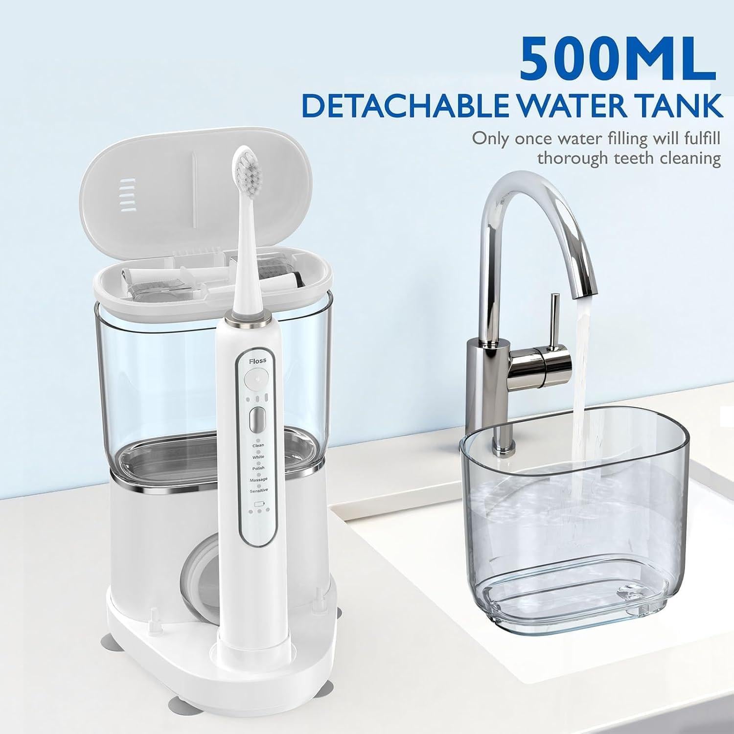 Cepillo de dientes eléctrico 2 en 1 ZoCCee con irrigador 500ML