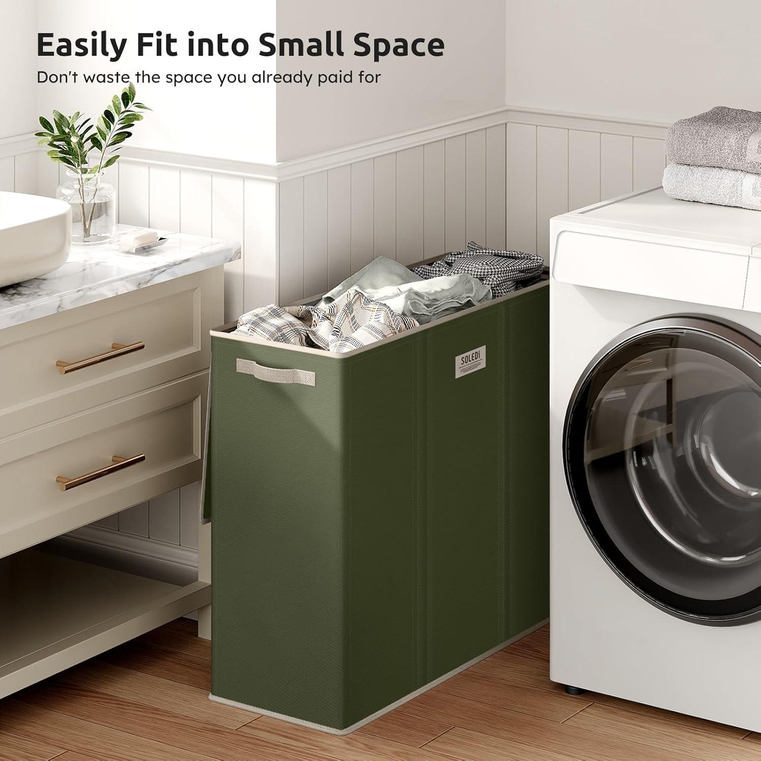 Cesto de Ropa SOLEDI 180L 3 Secciones con Tapa Verde