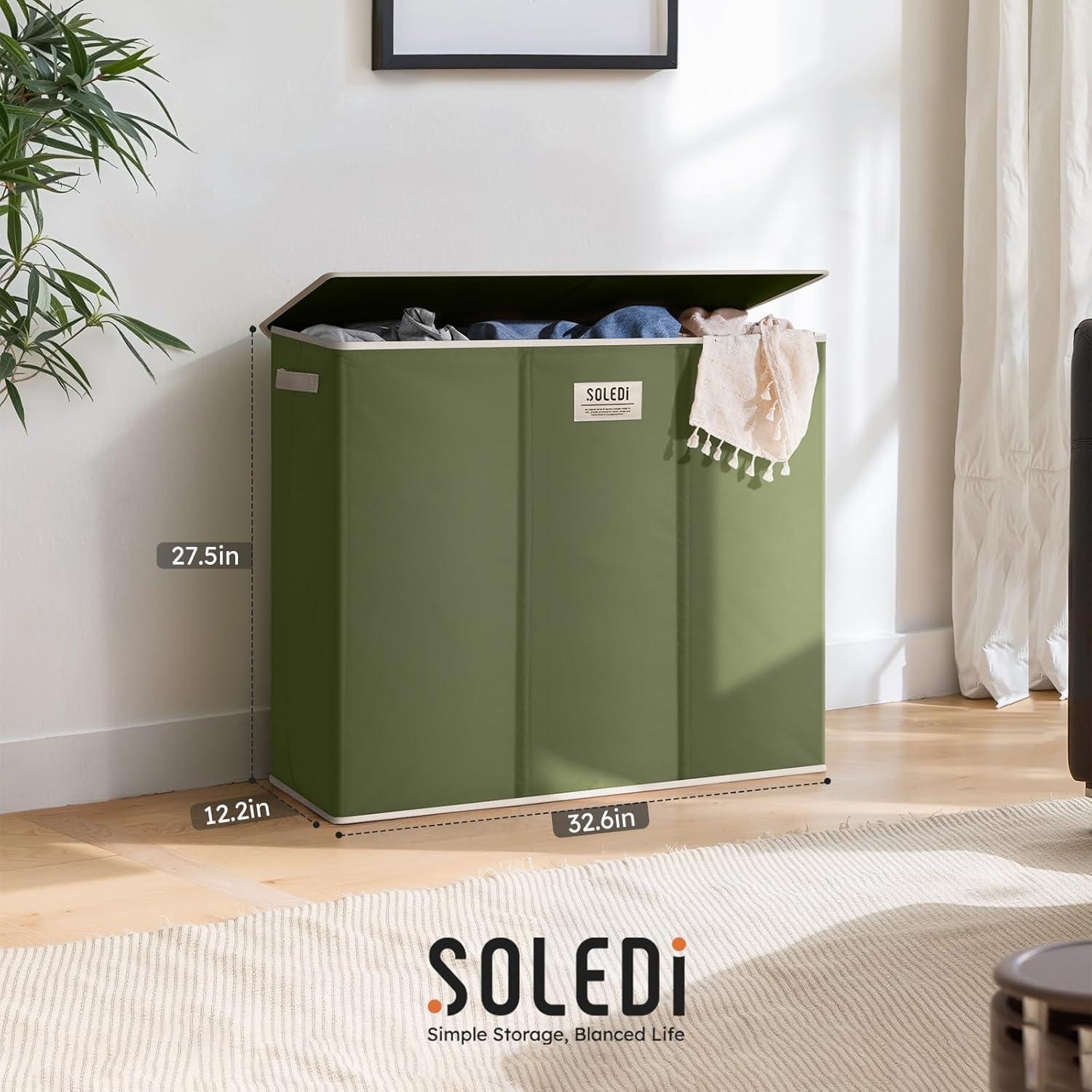 Cesto de Ropa SOLEDI 180L 3 Secciones con Tapa Verde