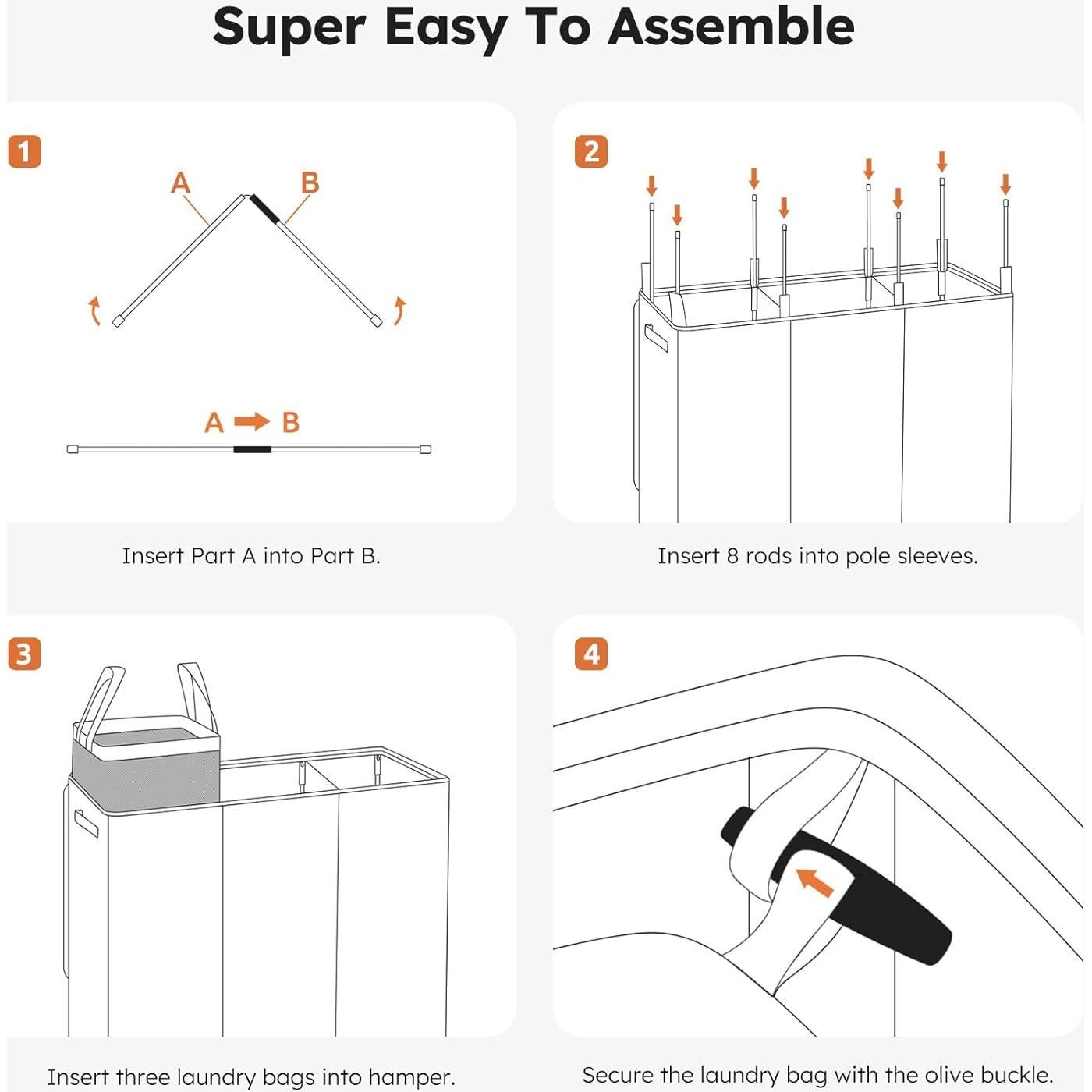 Cesto de Ropa SOLEDI 180L 3 Secciones con Tapa Verde
