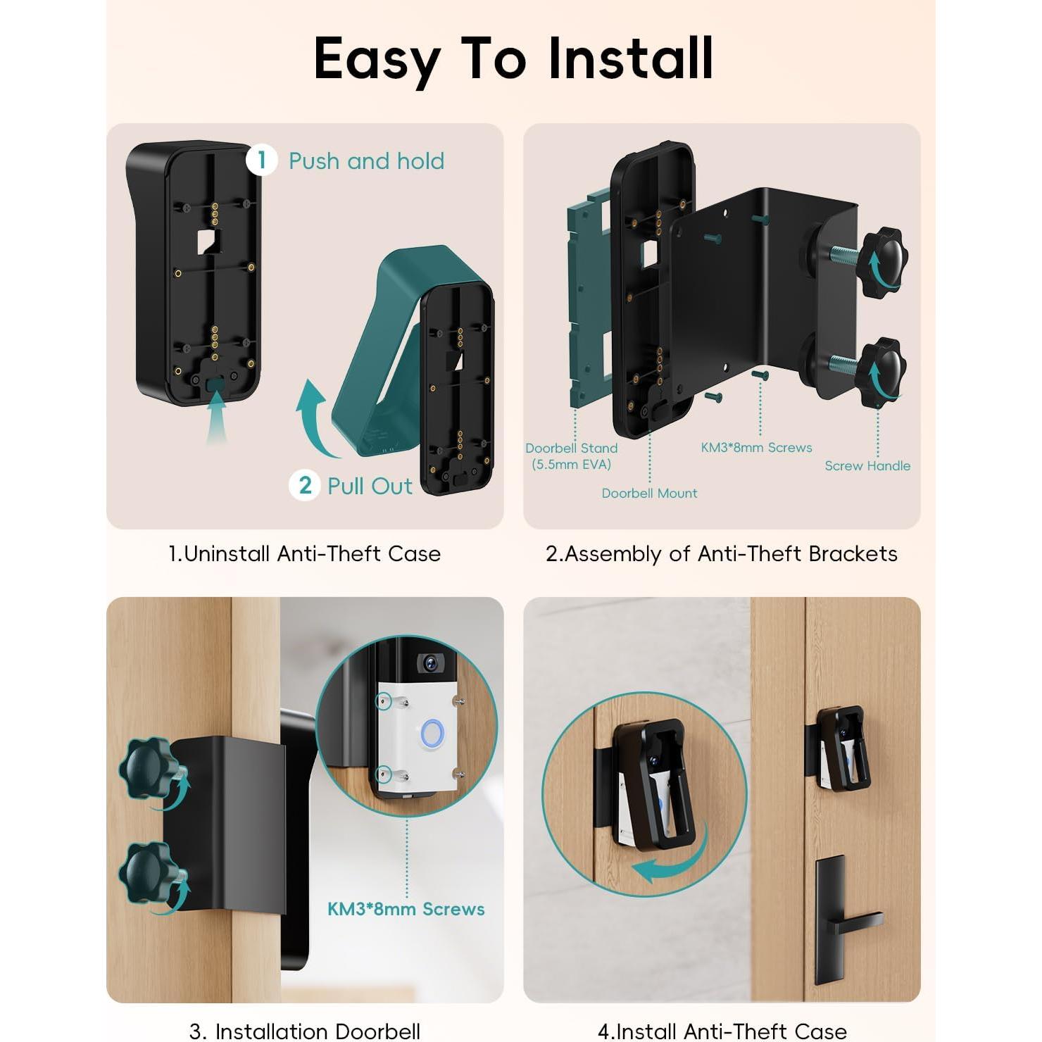 Soporte Anti-Robo ZUMIMALL para Timbre de Video, Instalación Sin Taladro