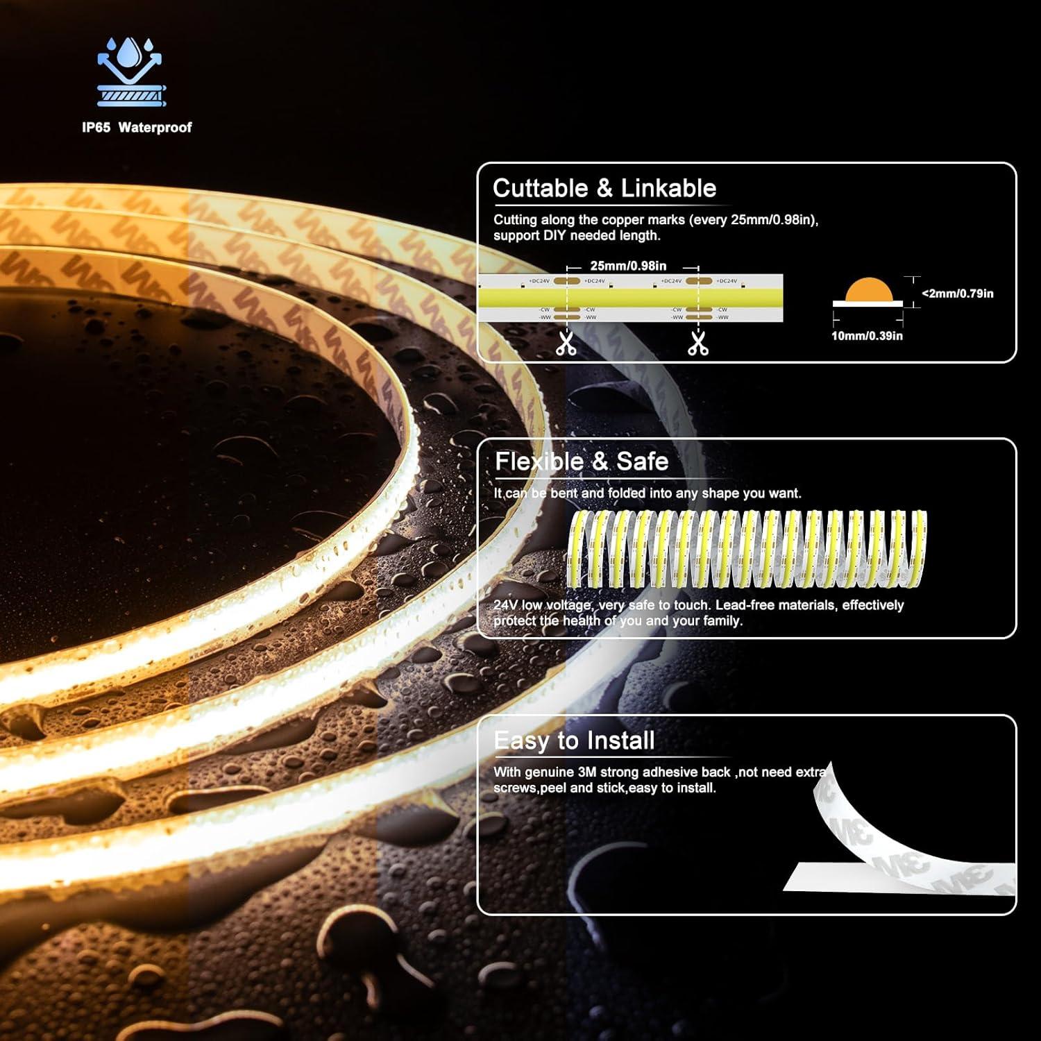 Cinta LED COB PAUTIX 5m IP65 Regulable 2700K-6500K