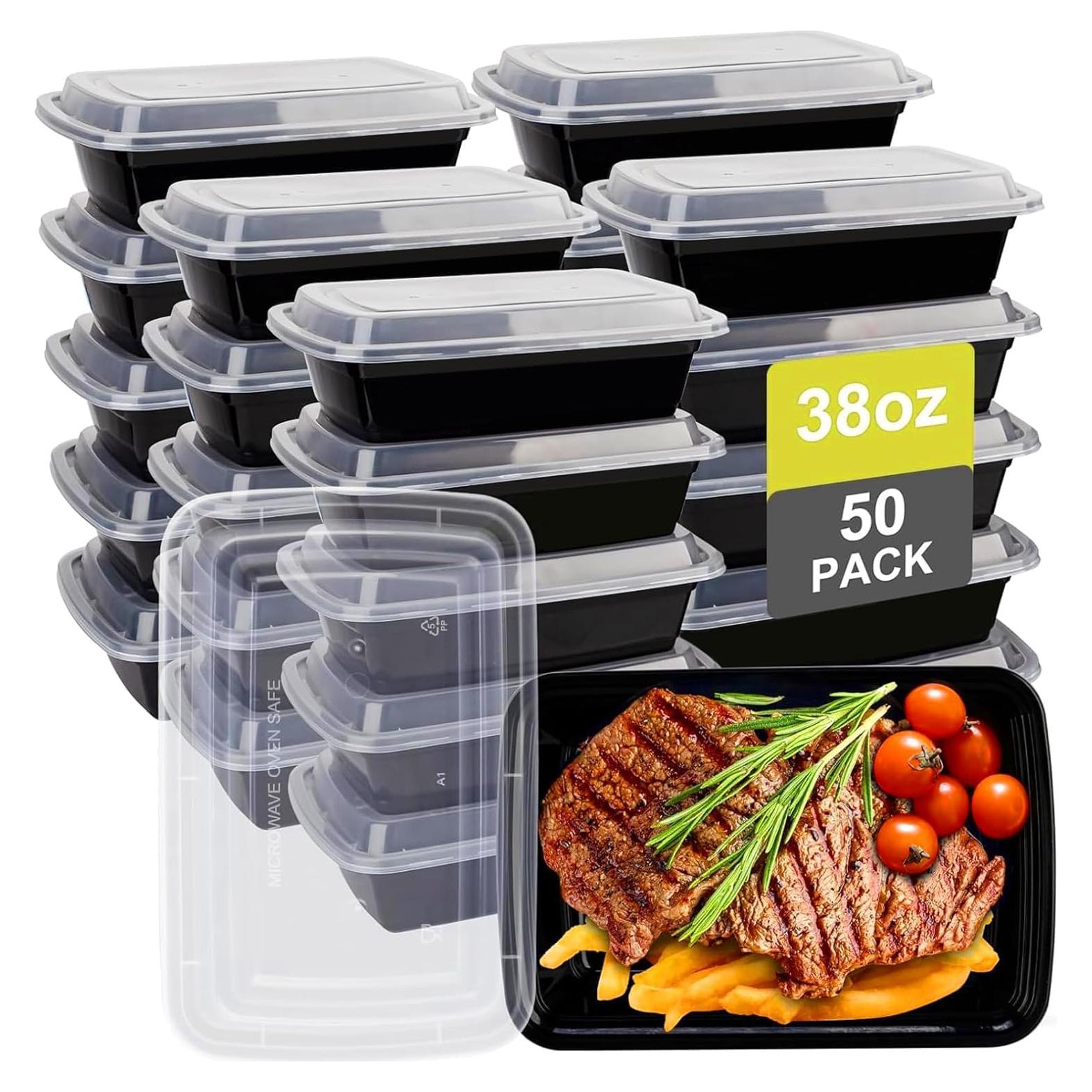 Contenedores de Plástico KKYVVY 38oz 50 Pack Apto Microondas