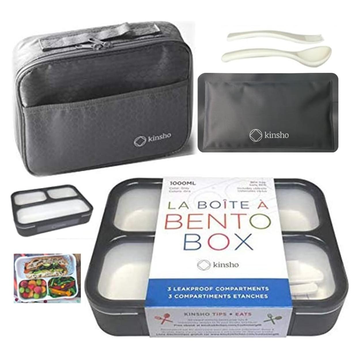 Caja Bento Kinsho Grande 3 Compartimentos + Bolsa Aislada