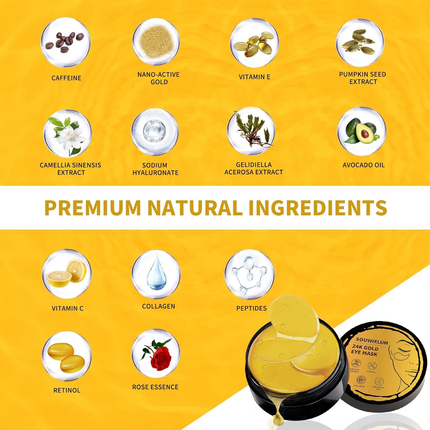 Parche para Ojos Hinchados Souwixlum 70PCS Gel Oro 24K