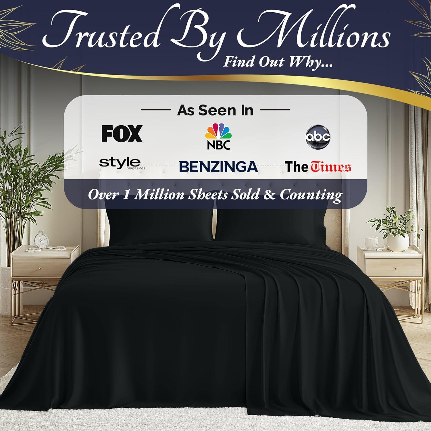 Sábanas Twin DECOLURE 3 Piezas Viscose Bambú Negro 43 cm