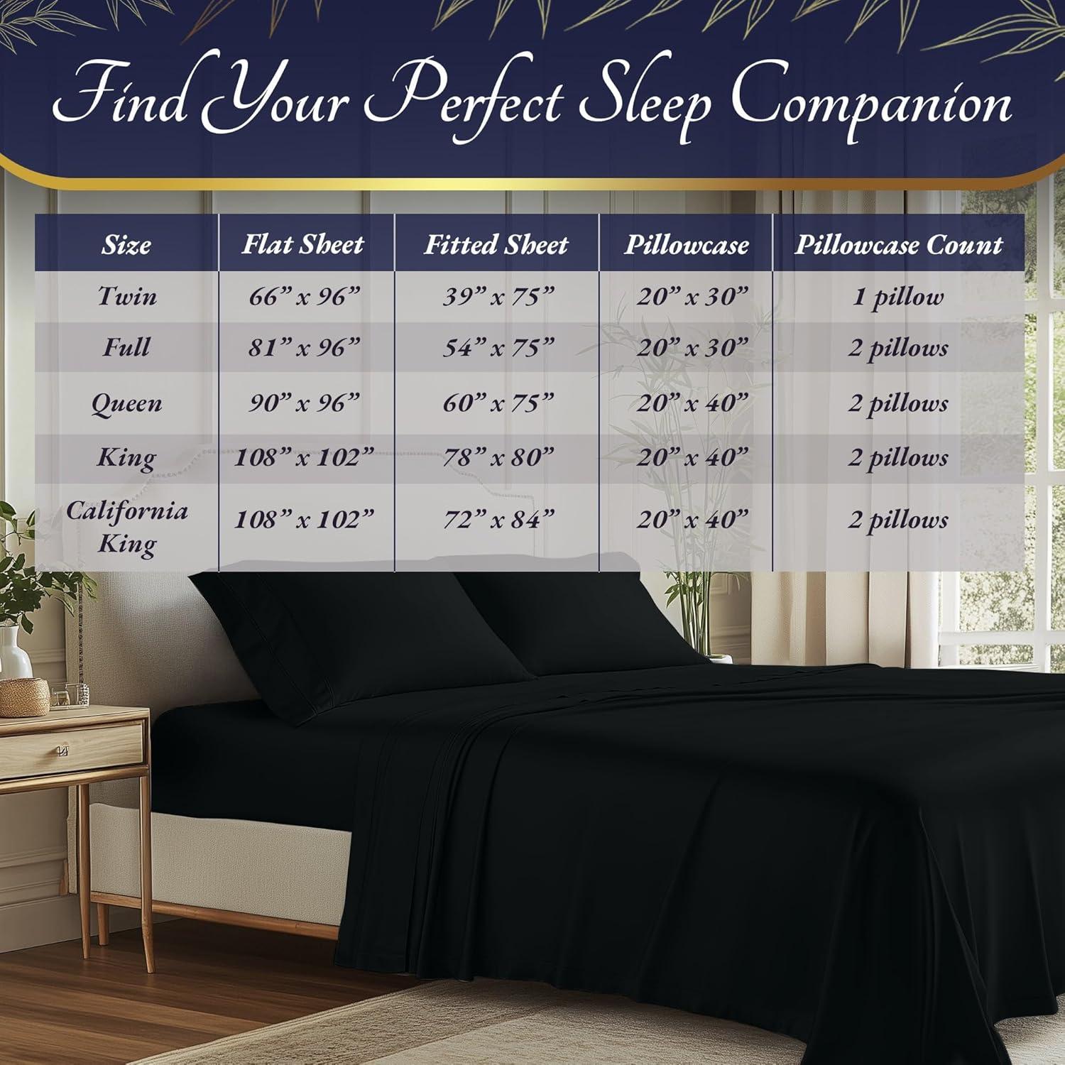 Sábanas Twin DECOLURE 3 Piezas Viscose Bambú Negro 43 cm