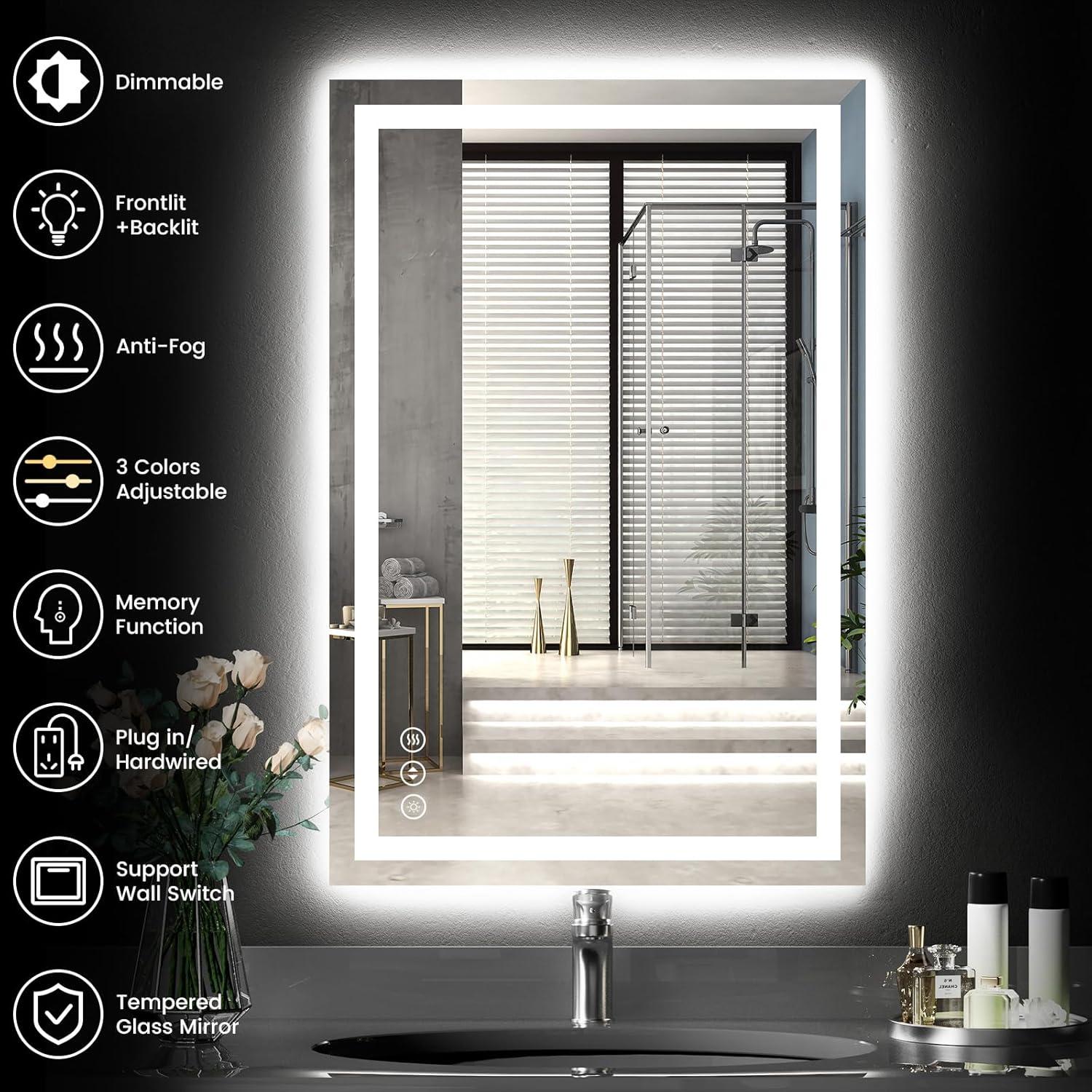 Espejo de Baño LED Rpoesx 40x60 cm Retroiluminado Anti-vaho