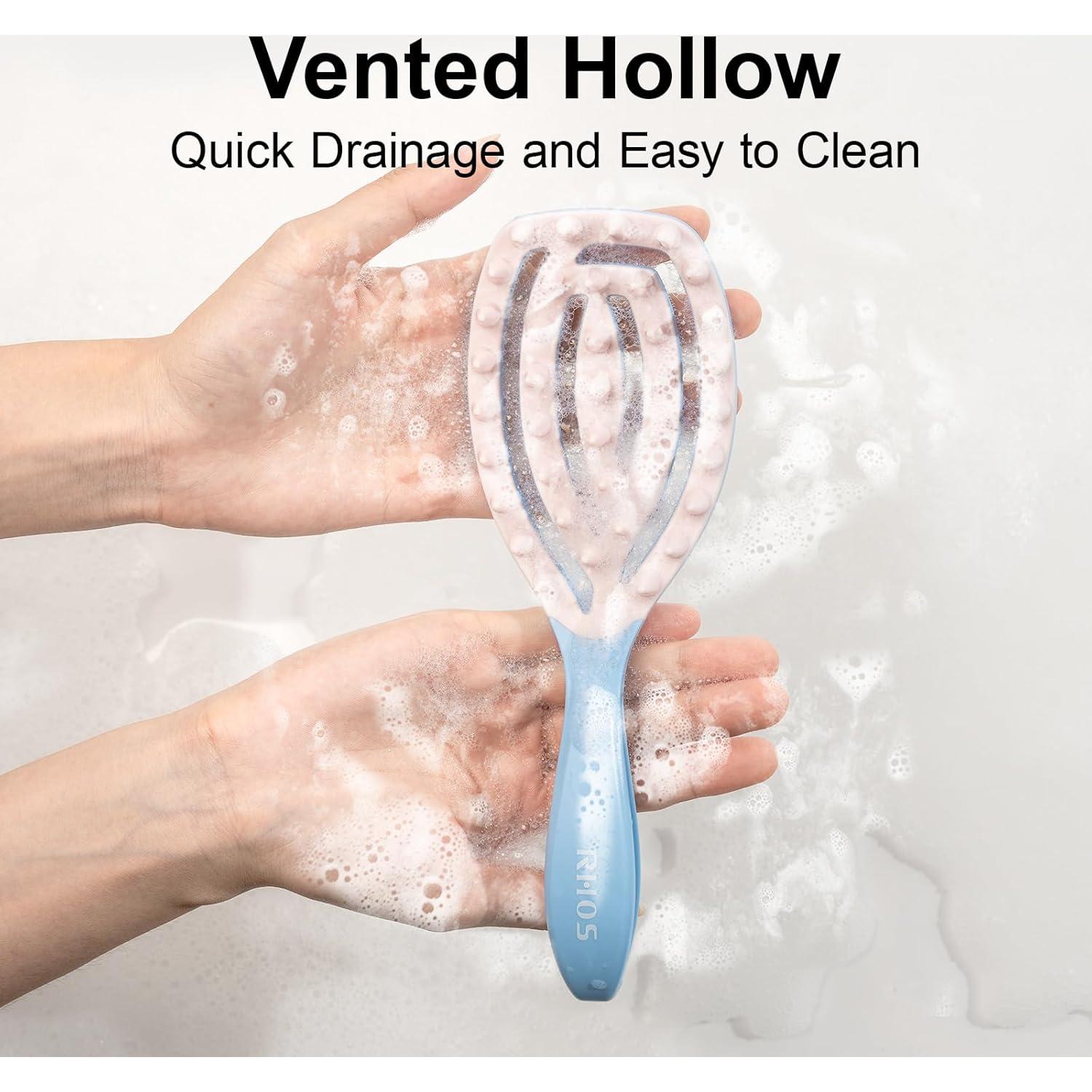 Masajeador de Cuero Cabelludo RHOS Azul, Cepillo de Champú Ergonómico