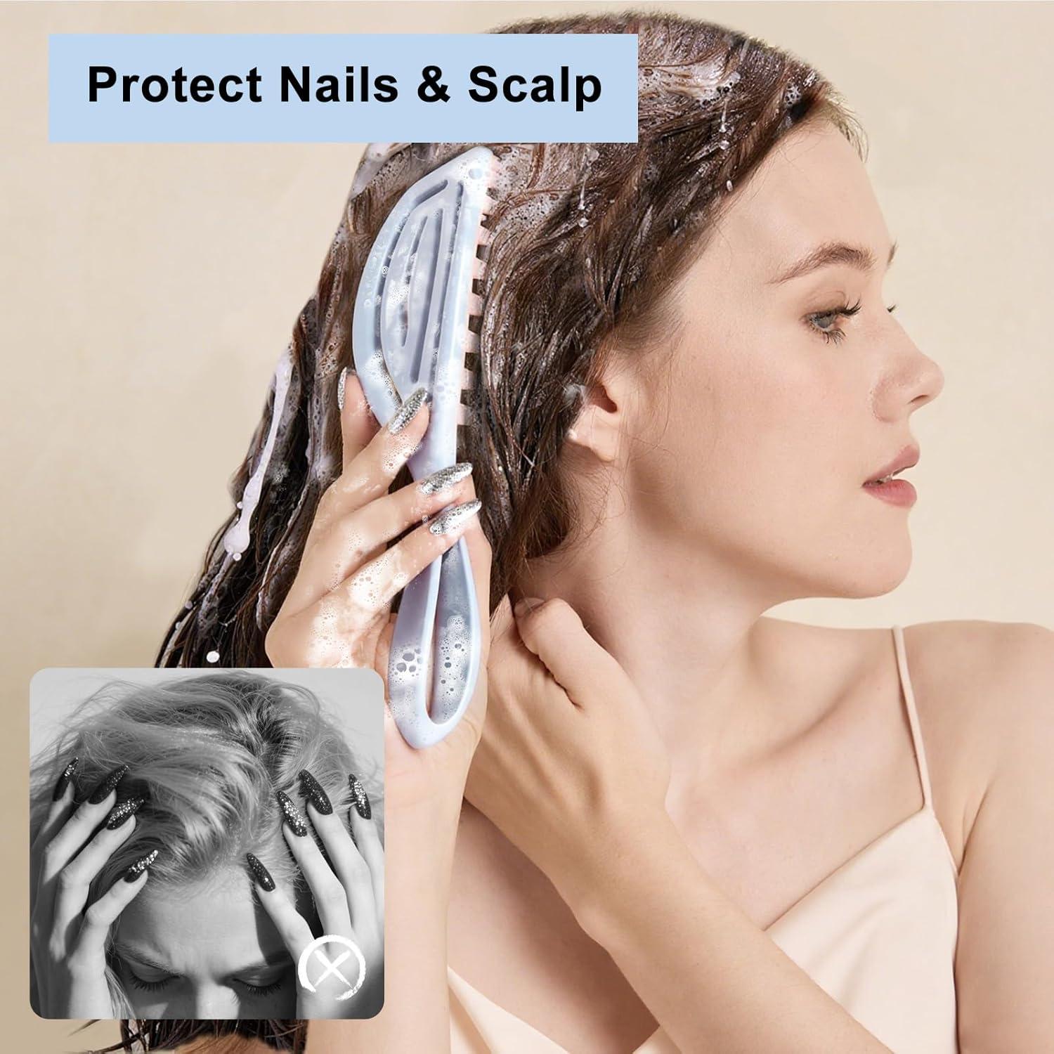 Masajeador de Cuero Cabelludo RHOS Azul, Cepillo de Champú Ergonómico