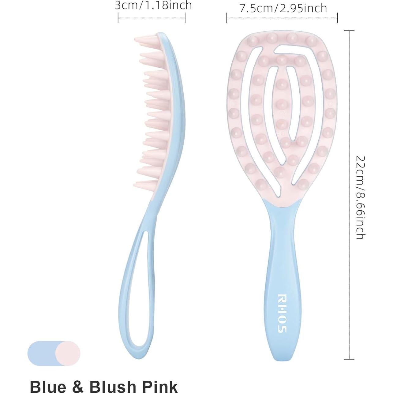 Masajeador de Cuero Cabelludo RHOS Azul, Cepillo de Champú Ergonómico