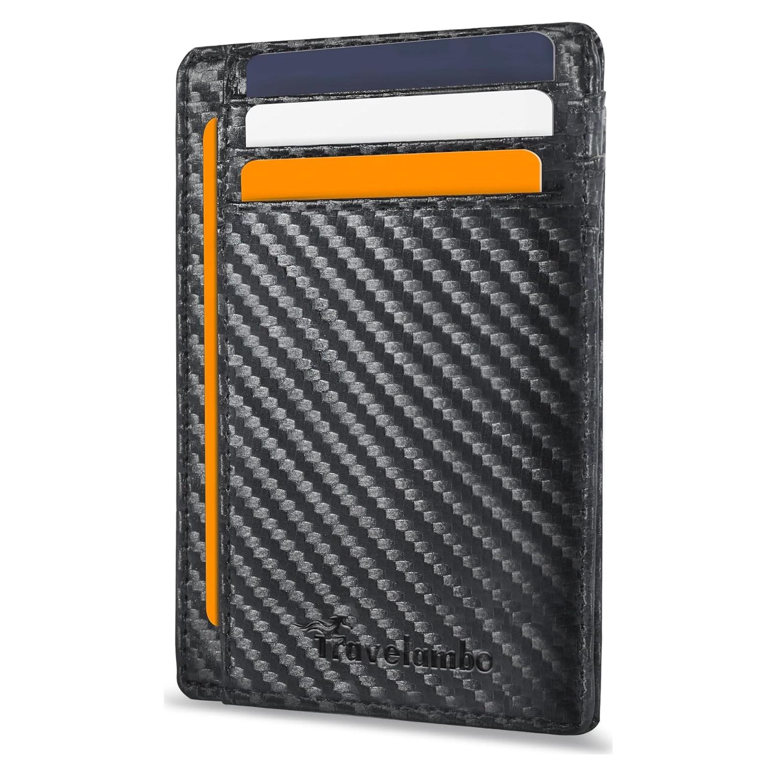 Billetera delgada minimalista Travelambo de cuero con bloqueo RFID