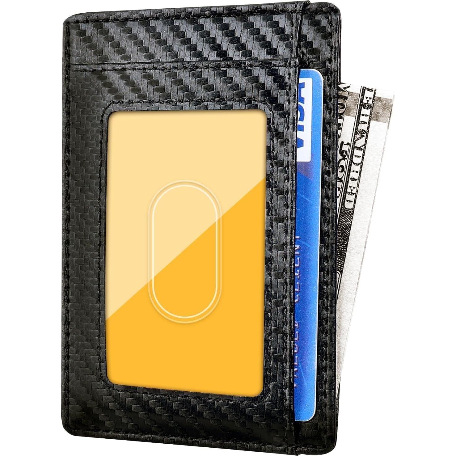 Billetera delgada minimalista Travelambo de cuero con bloqueo RFID