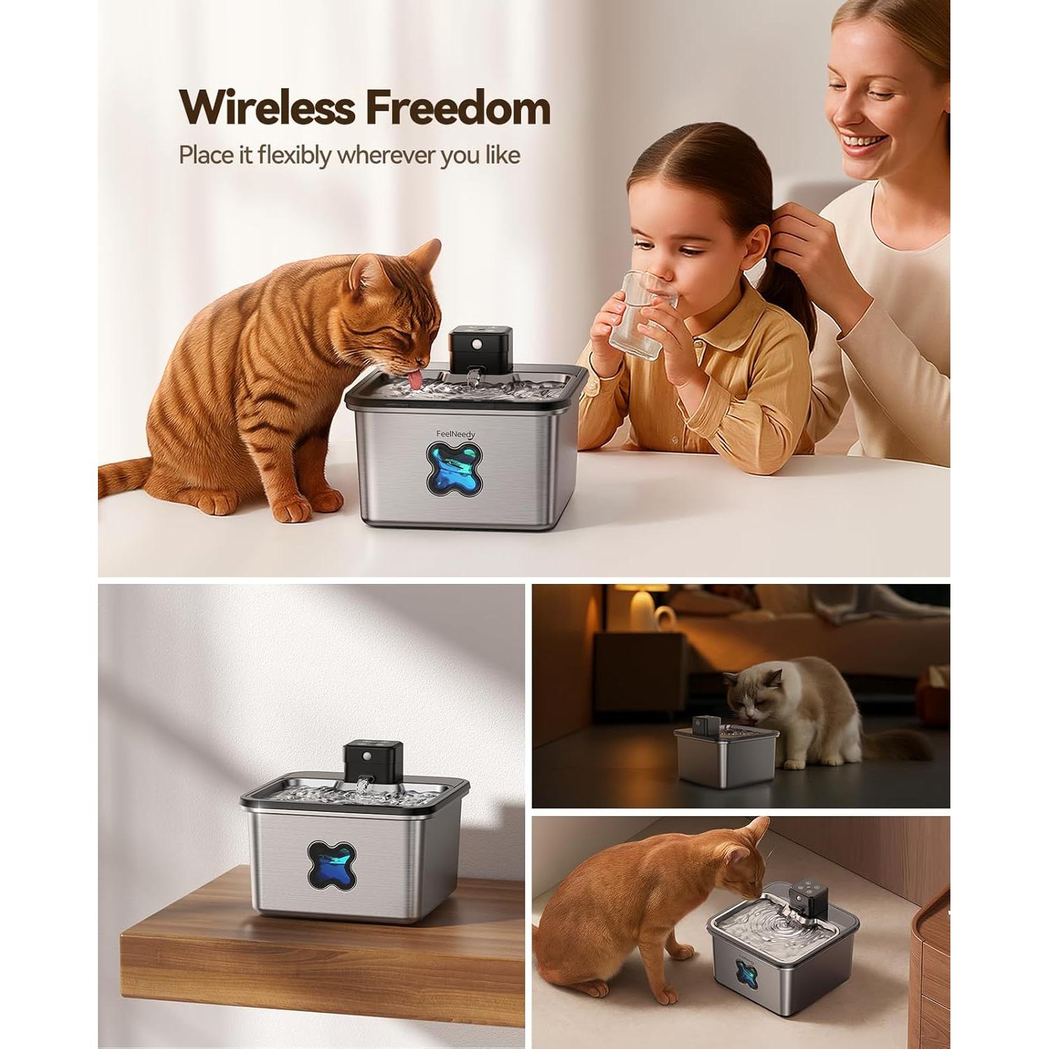 Fuente de Agua para Gatos FEELNEEDY Acero Inoxidable 3.2L