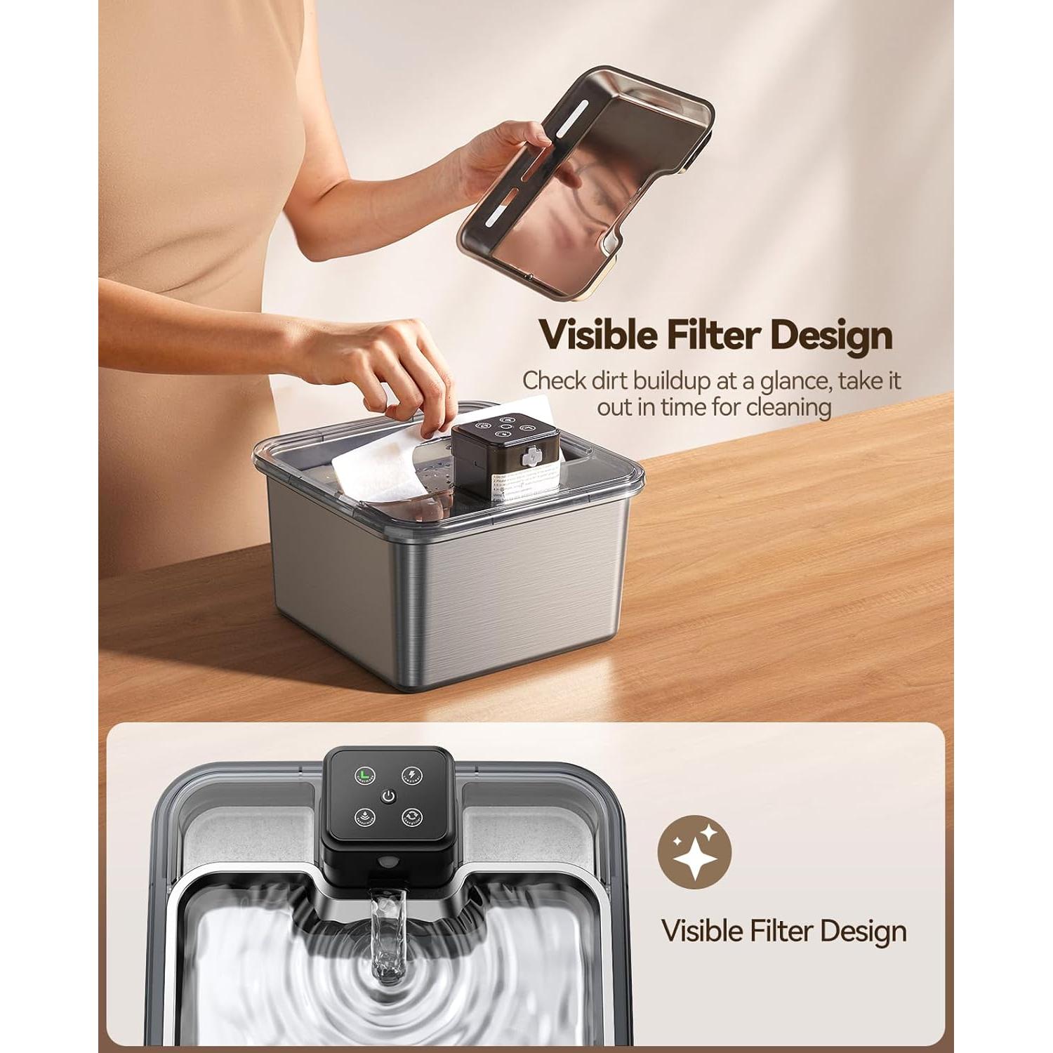 Fuente de Agua para Gatos FEELNEEDY Acero Inoxidable 3.2L