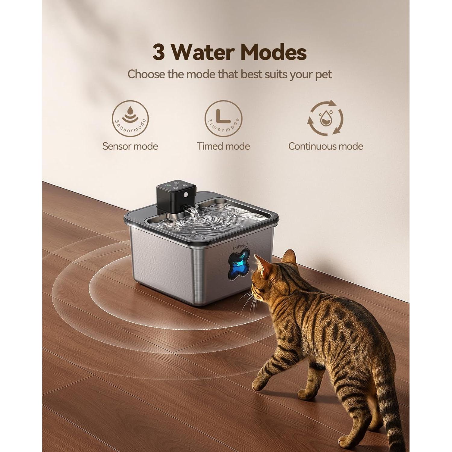 Fuente de Agua para Gatos FEELNEEDY Acero Inoxidable 3.2L