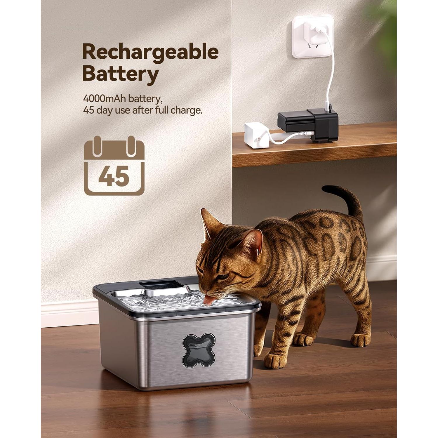 Fuente de Agua para Gatos FEELNEEDY Acero Inoxidable 3.2L