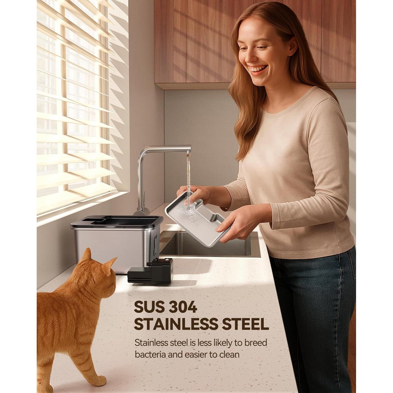 Fuente de Agua para Gatos FEELNEEDY Acero Inoxidable 3.2L