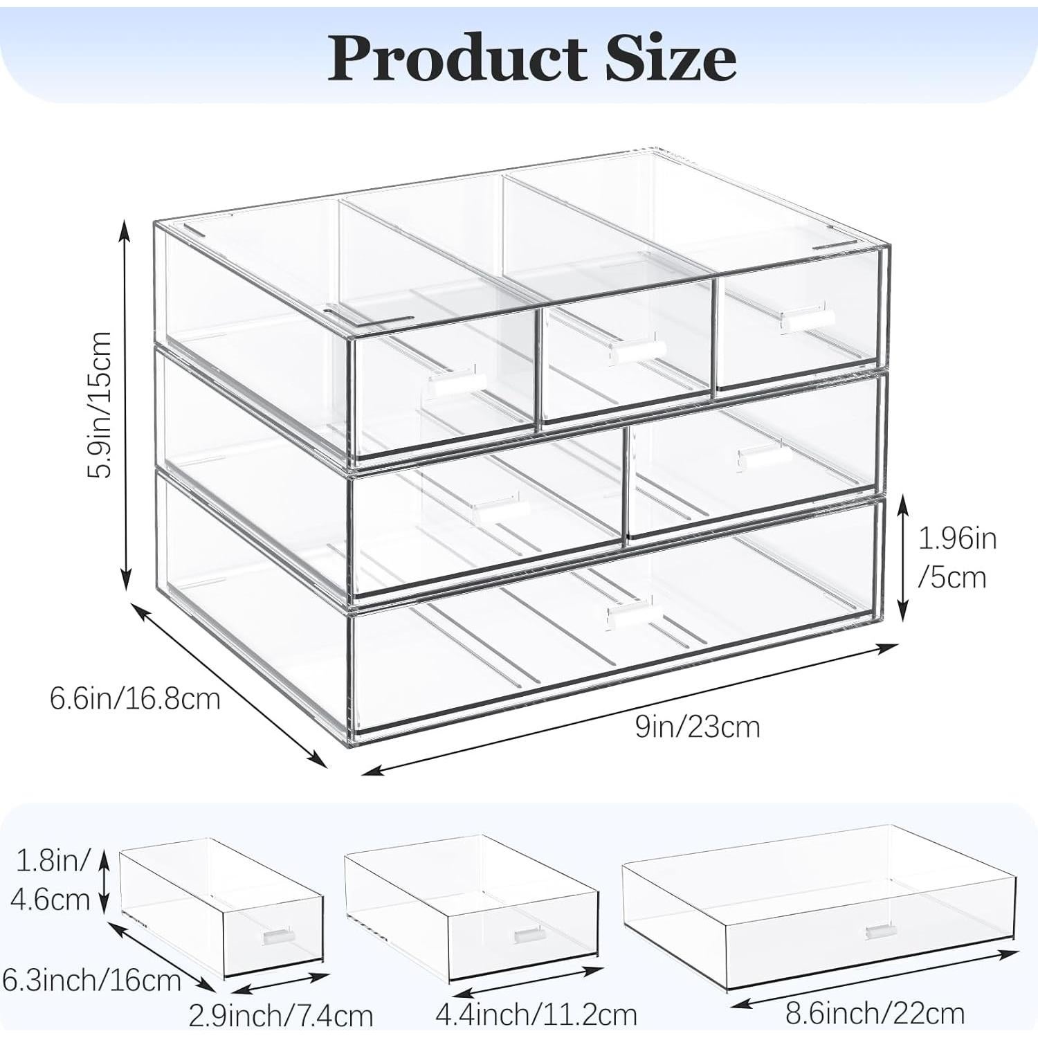 Organizador de Escritorio YOCOMEY 3 Niveles 6 Cajones Transparente