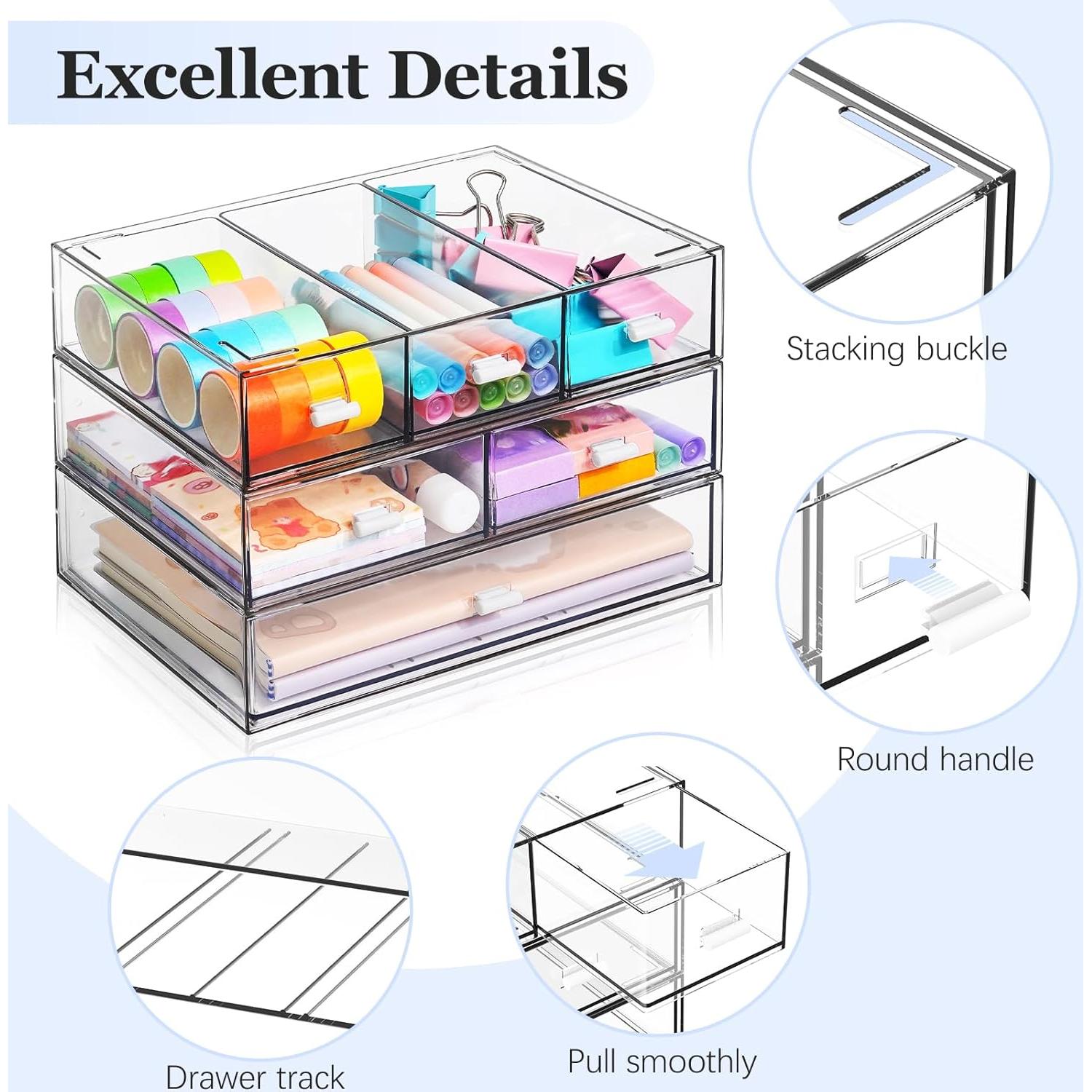 Organizador de Escritorio YOCOMEY 3 Niveles 6 Cajones Transparente