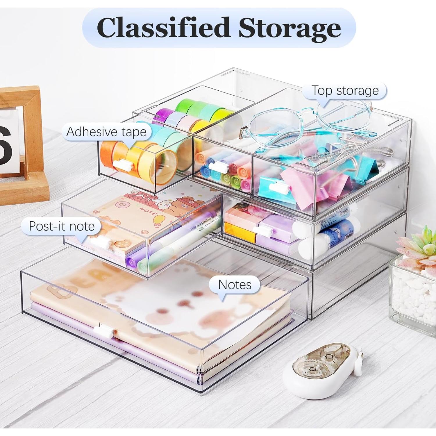 Organizador de Escritorio YOCOMEY 3 Niveles 6 Cajones Transparente