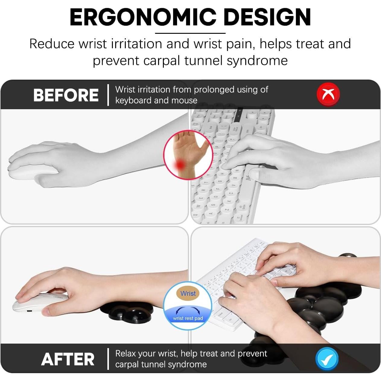 Reposamuñecas Ergonómico JIKIOU Gel Nube Negro - 3 Piezas