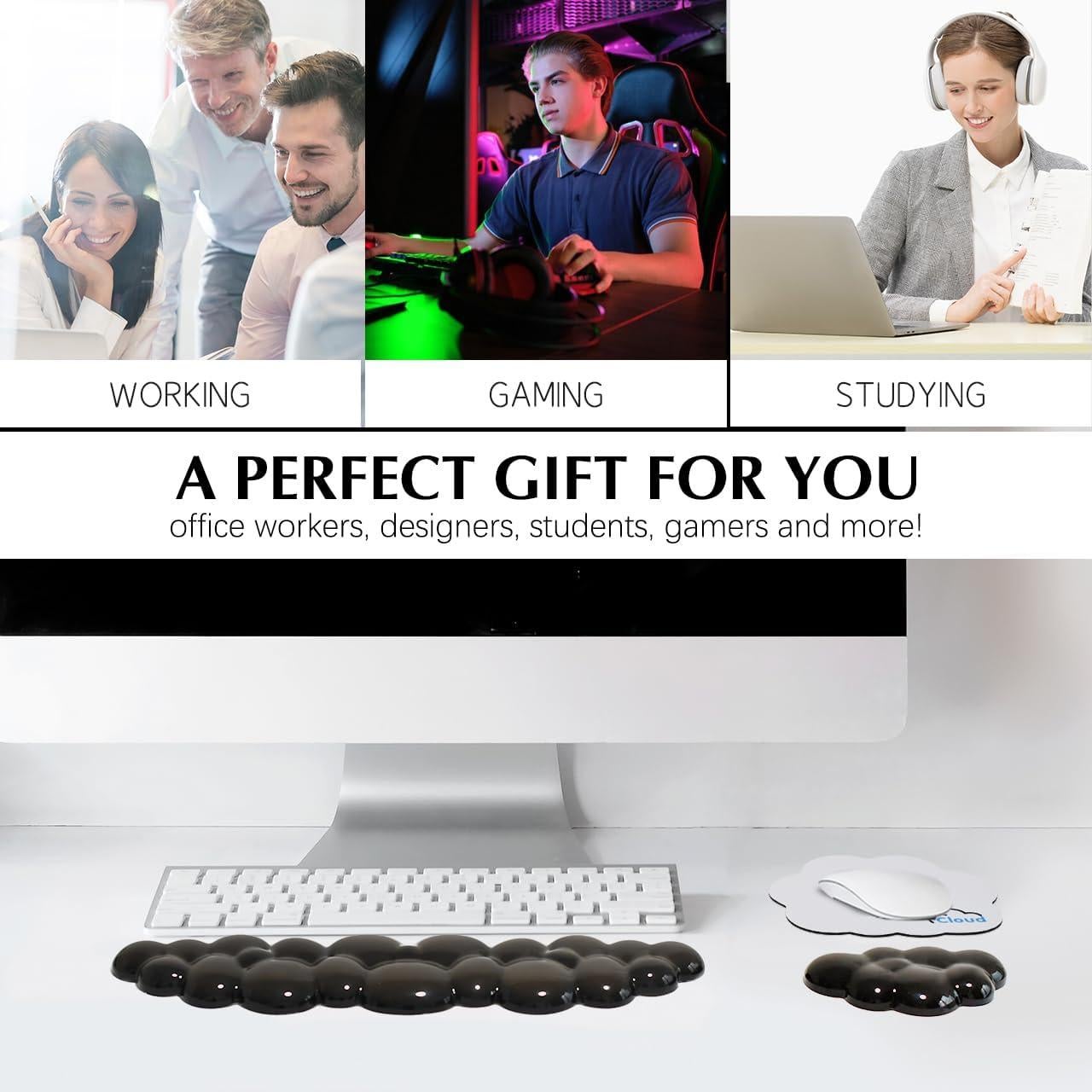 Reposamuñecas Ergonómico JIKIOU Gel Nube Negro - 3 Piezas