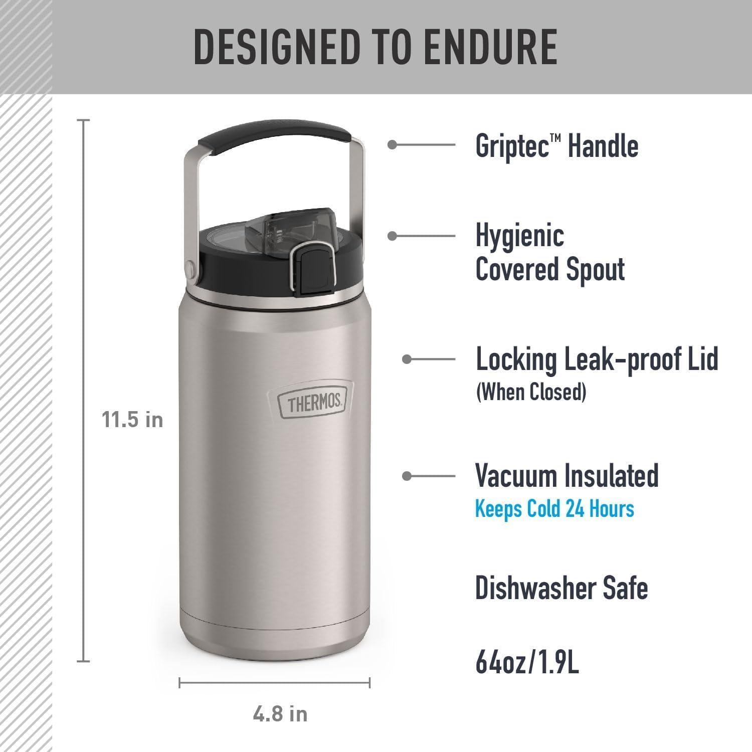 Botella de Agua THERMOS 1.89L Acero Inoxidable Mate Aislada