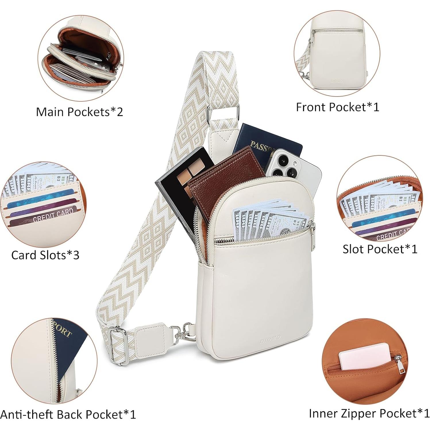 Bolsa Cruzada Antirrobo DIOMO para Mujeres - Cuero Vegano 0.32kg