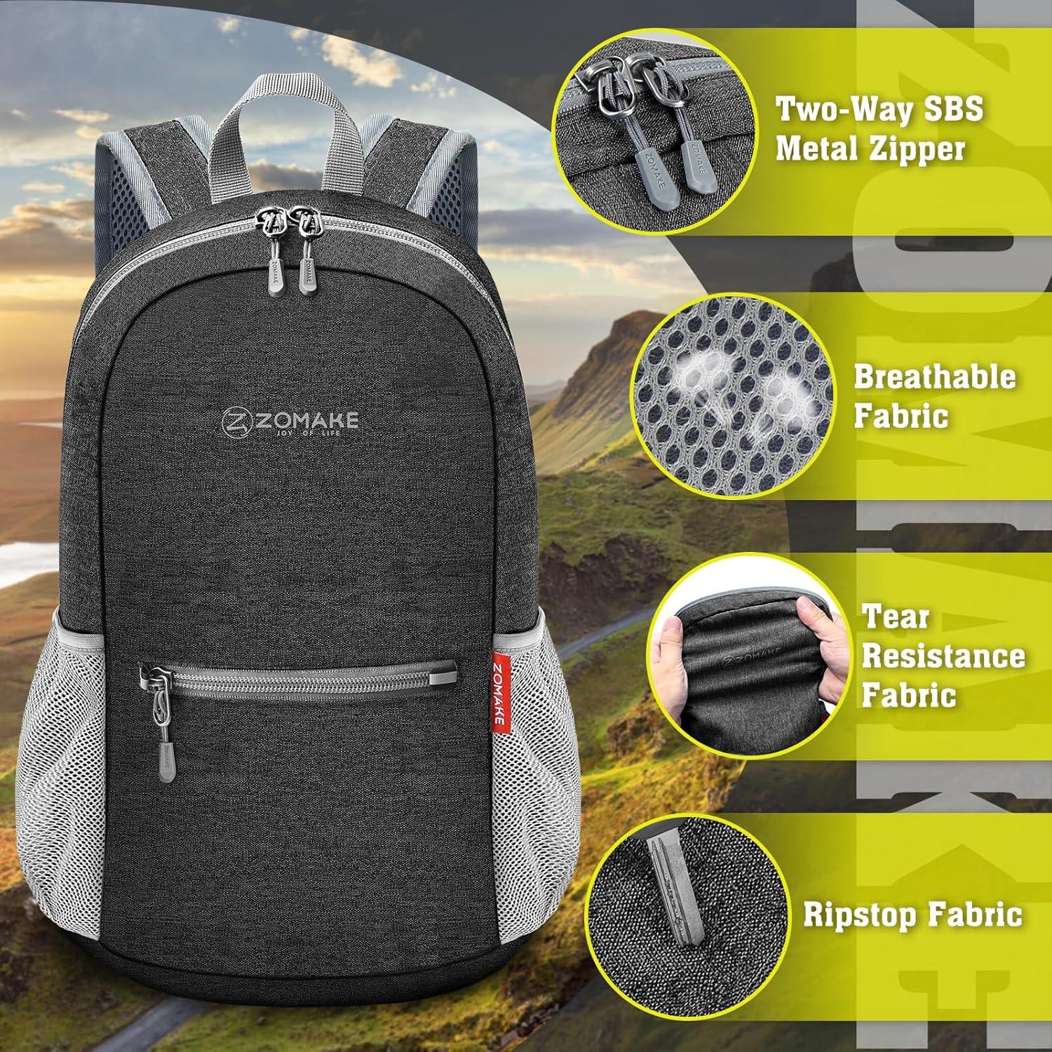 Mochila de Senderismo Plegable ZOMAKE 10L Ligera Negra