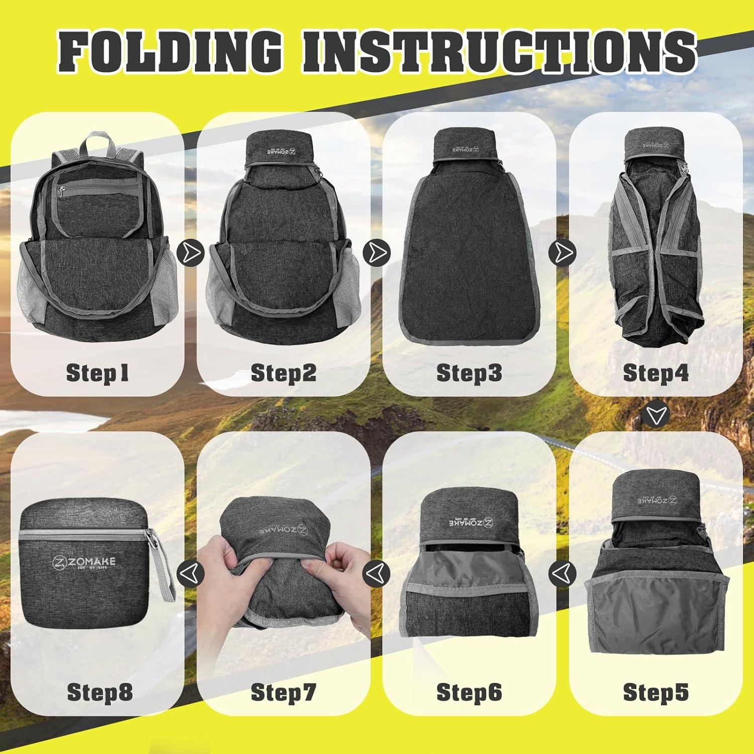 Mochila de Senderismo Plegable ZOMAKE 10L Ligera Negra