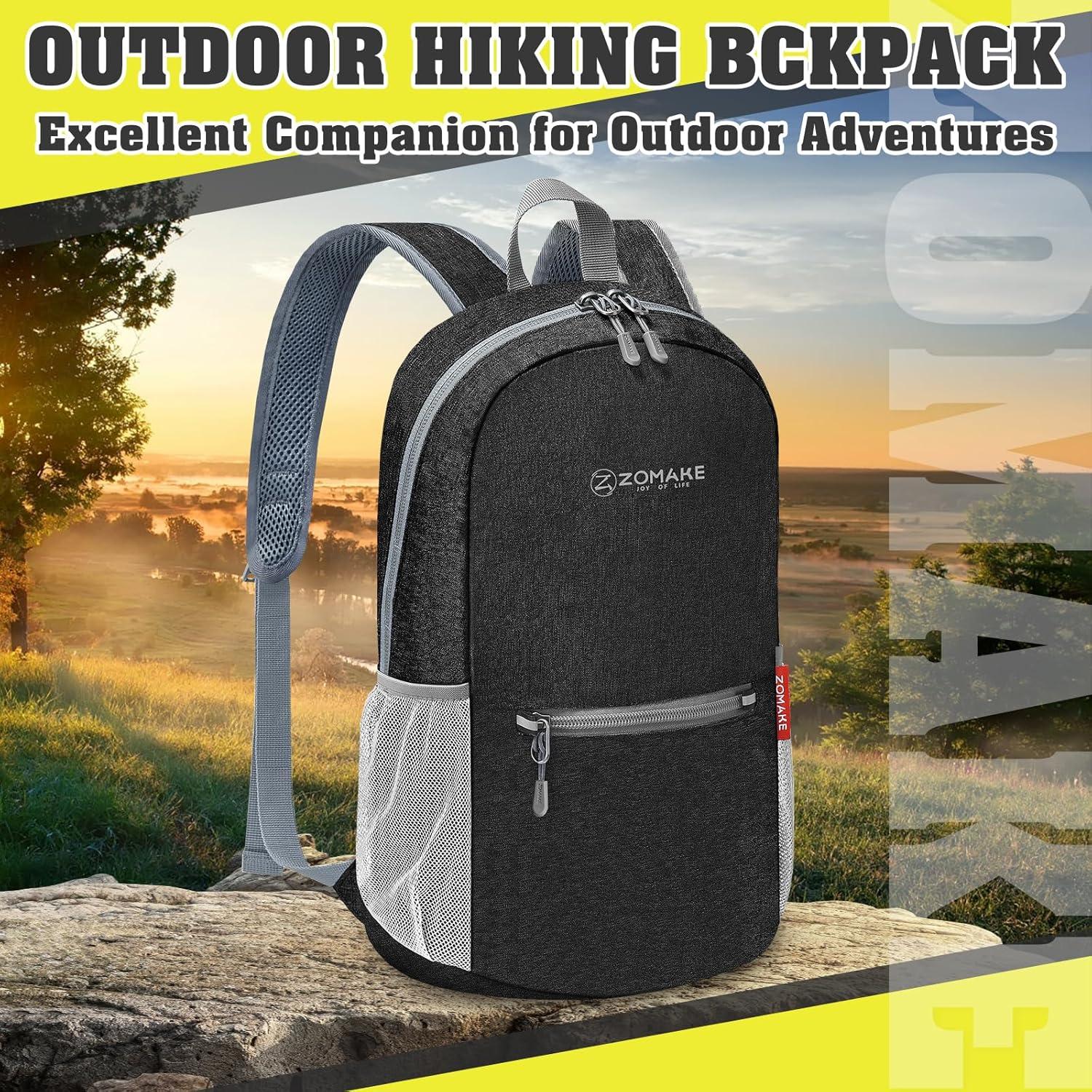 Mochila de Senderismo Plegable ZOMAKE 10L Ligera Negra