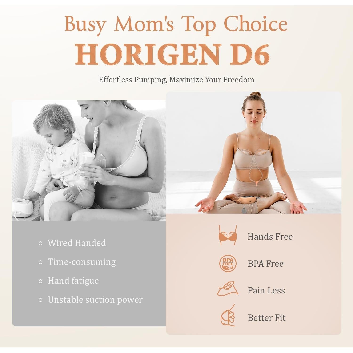 Extractor de Leche Materna Eléctrico HORIGEN D6 Portátil 6oz