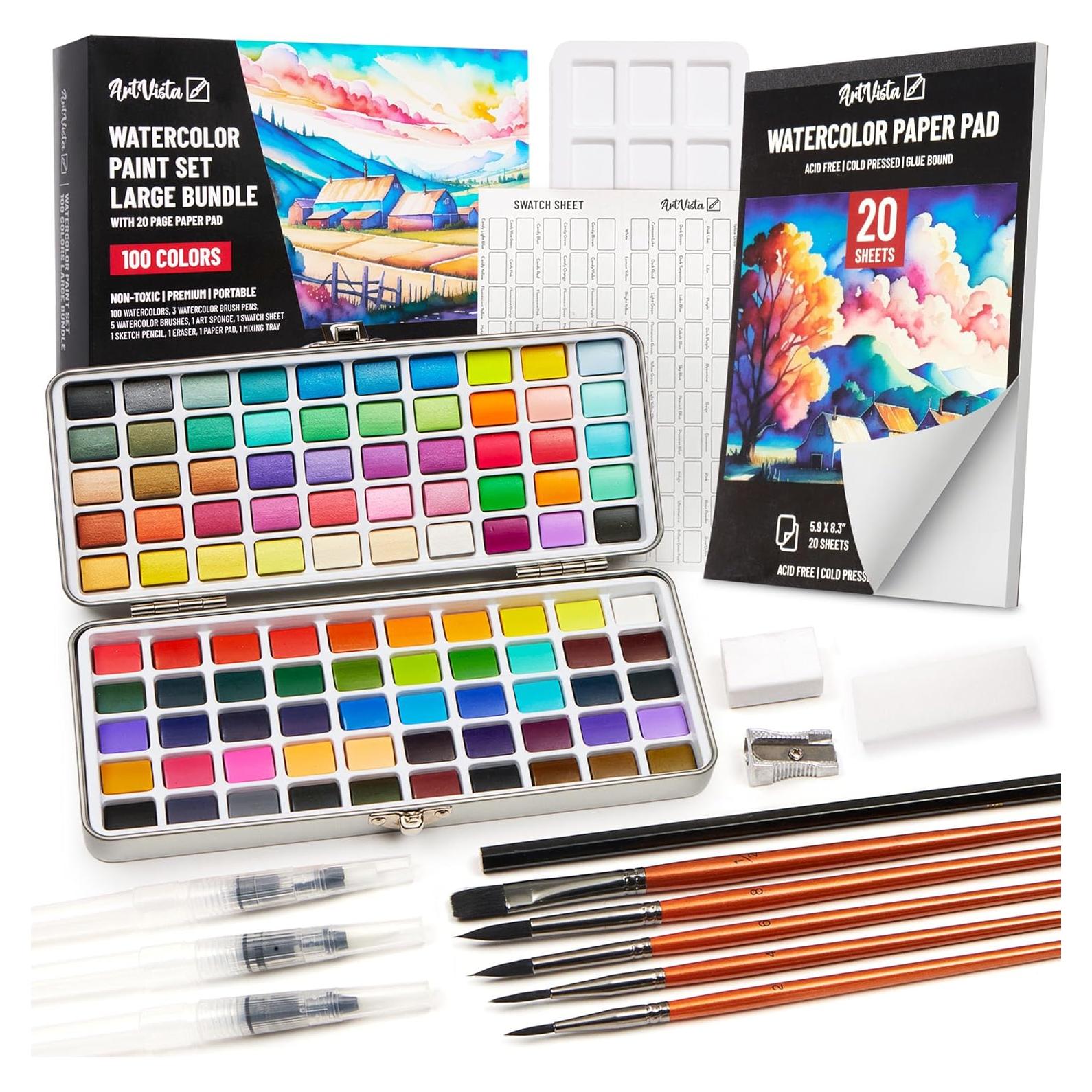 Conjunto de Pintura Acuarela Art Vista 100 Colores Brillantes
