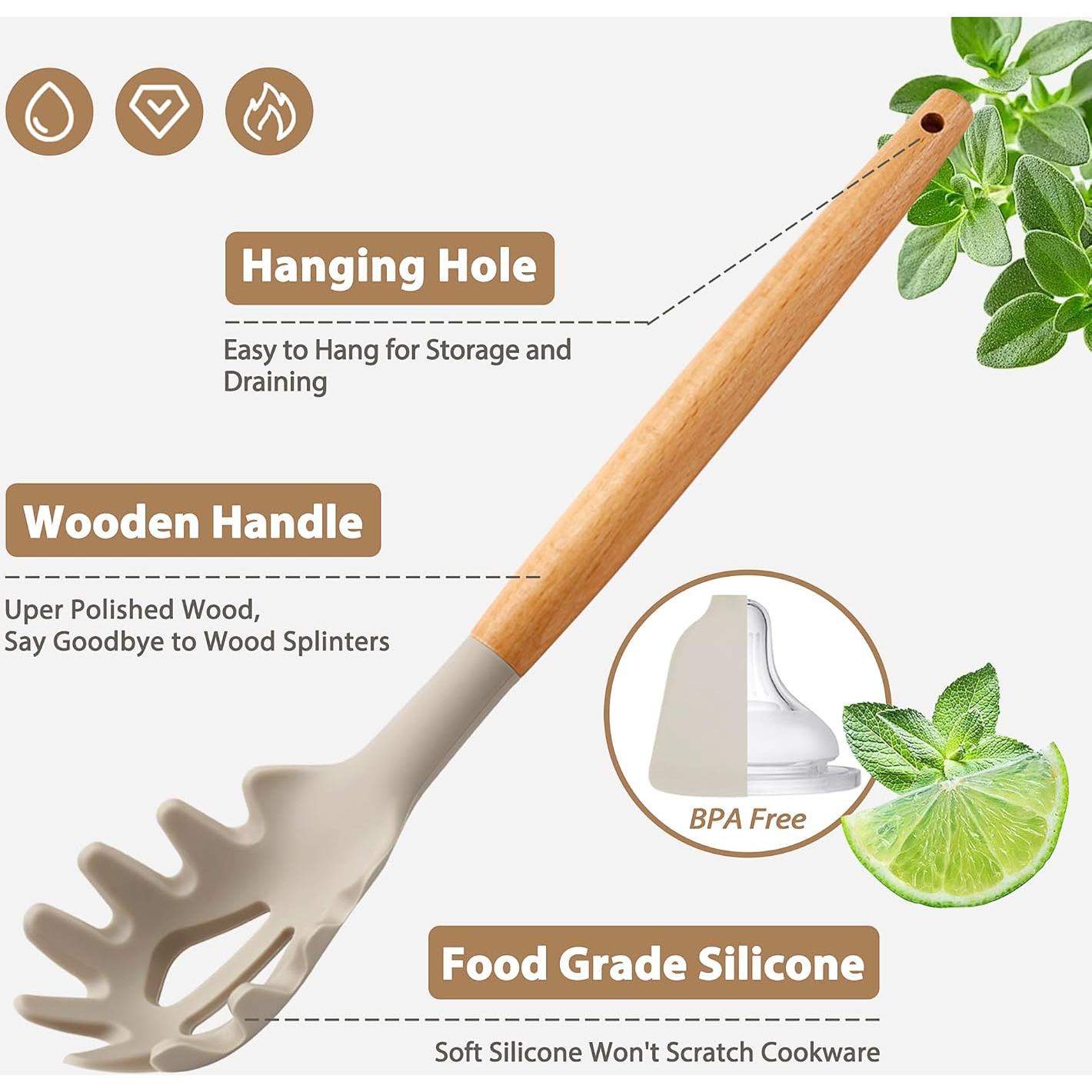 Juego de Utensilios de Cocina Silicona NCUE 26 Piezas Caqui