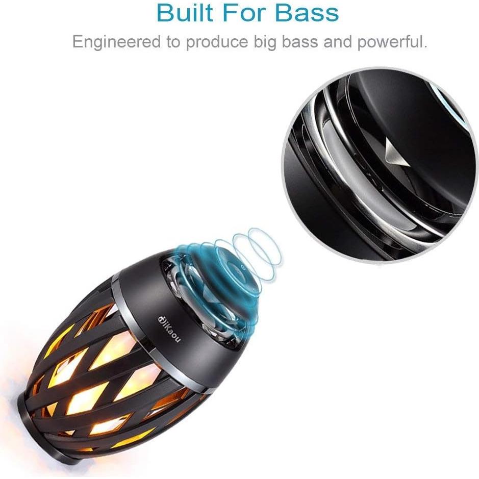 Altavoz Bluetooth Inalámbrico DIKAOU Negro con Luz LED Llama