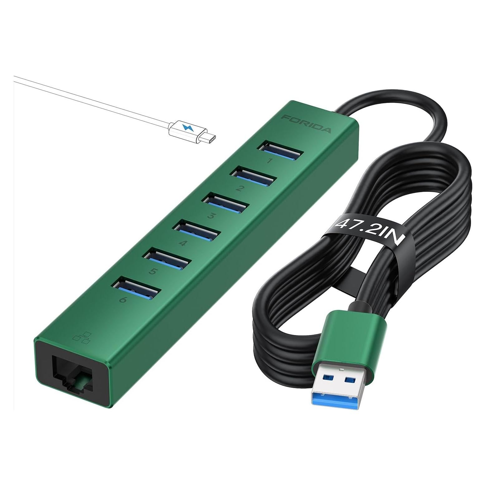 Hub USB 3.0 FORIDA 8 Puertos con Ethernet Gigabit y Carga 5V