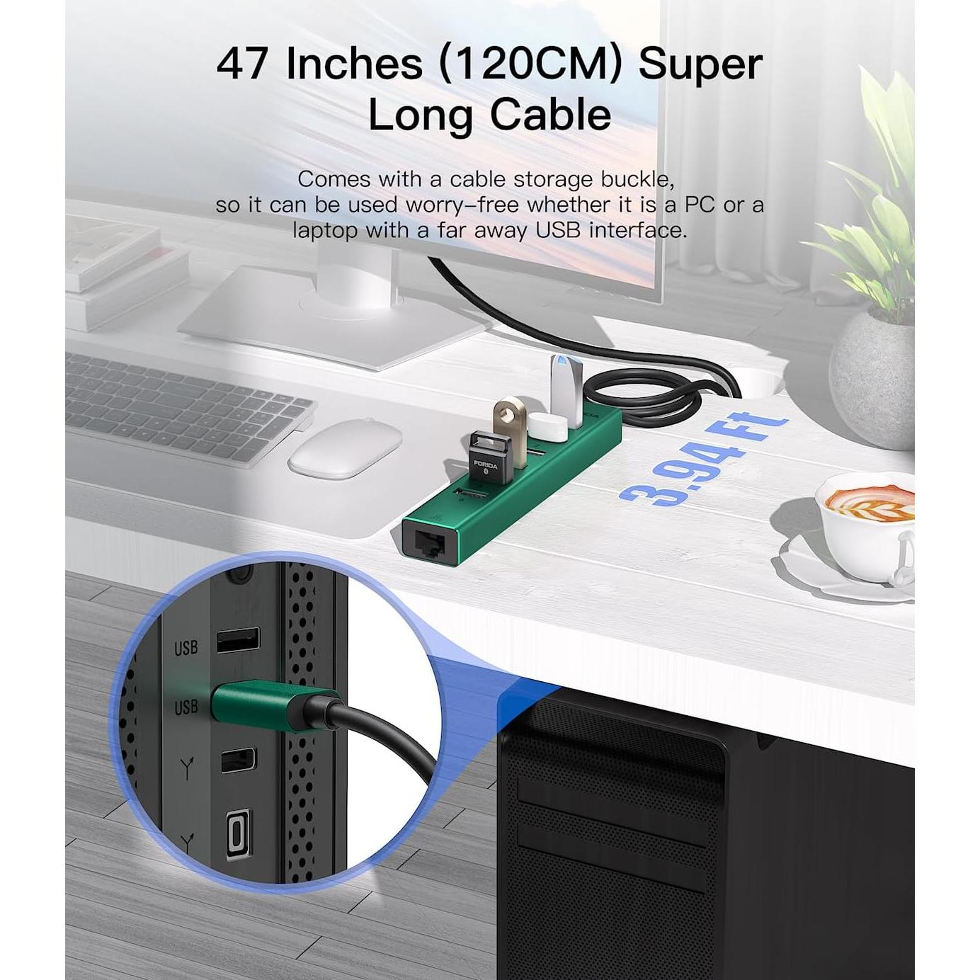 Hub USB 3.0 FORIDA 8 Puertos con Ethernet Gigabit y Carga 5V